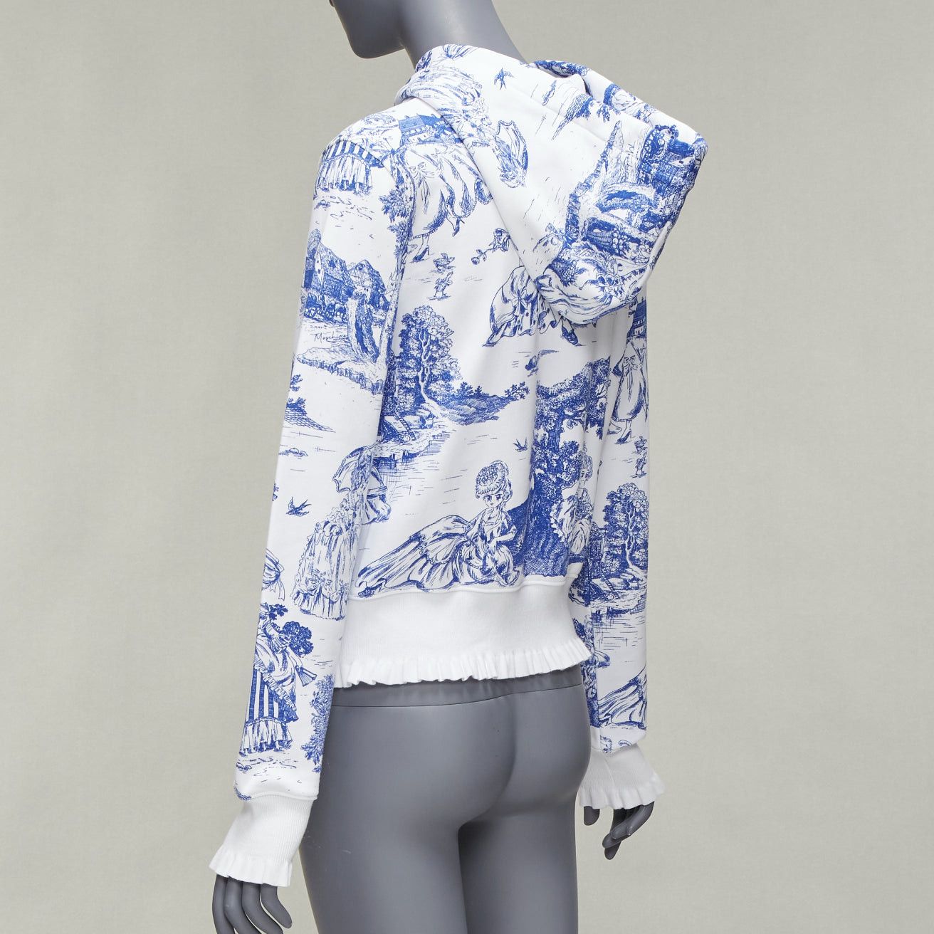 Moschino MOSCHINO Anime Toile De Jouy blue white frill trim hoodie sweater IT36 XXS Size XS / US 0-2 / IT 36-38 - 6 Thumbnail