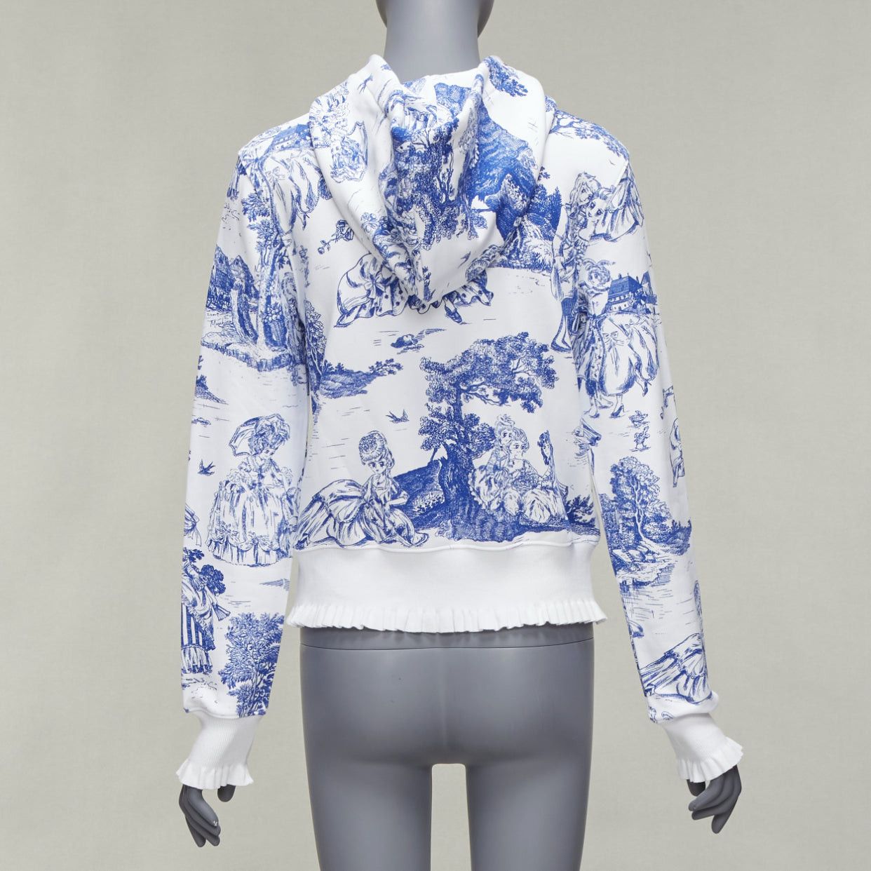 Moschino MOSCHINO Anime Toile De Jouy blue white frill trim hoodie sweater IT36 XXS Size XS / US 0-2 / IT 36-38 - 5 Thumbnail