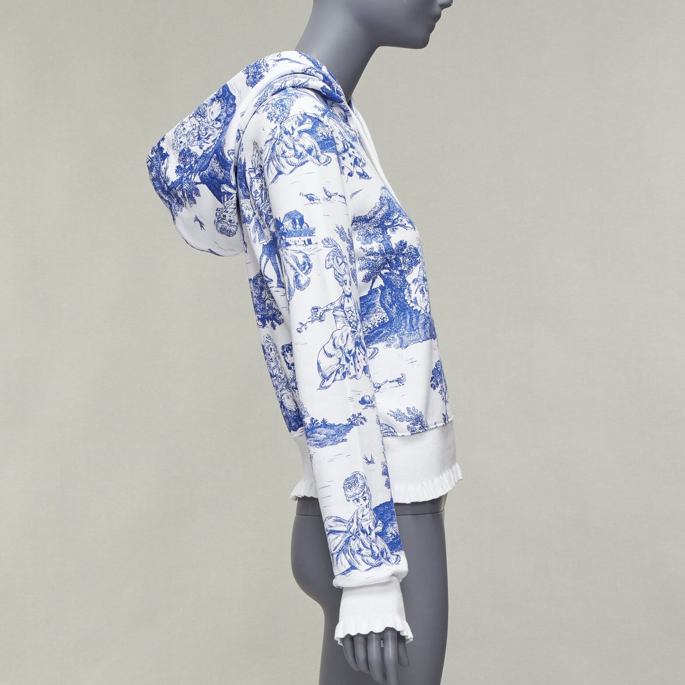 Moschino MOSCHINO Anime Toile De Jouy blue white frill trim hoodie sweater IT36 XXS Size XS / US 0-2 / IT 36-38 - 4 Thumbnail