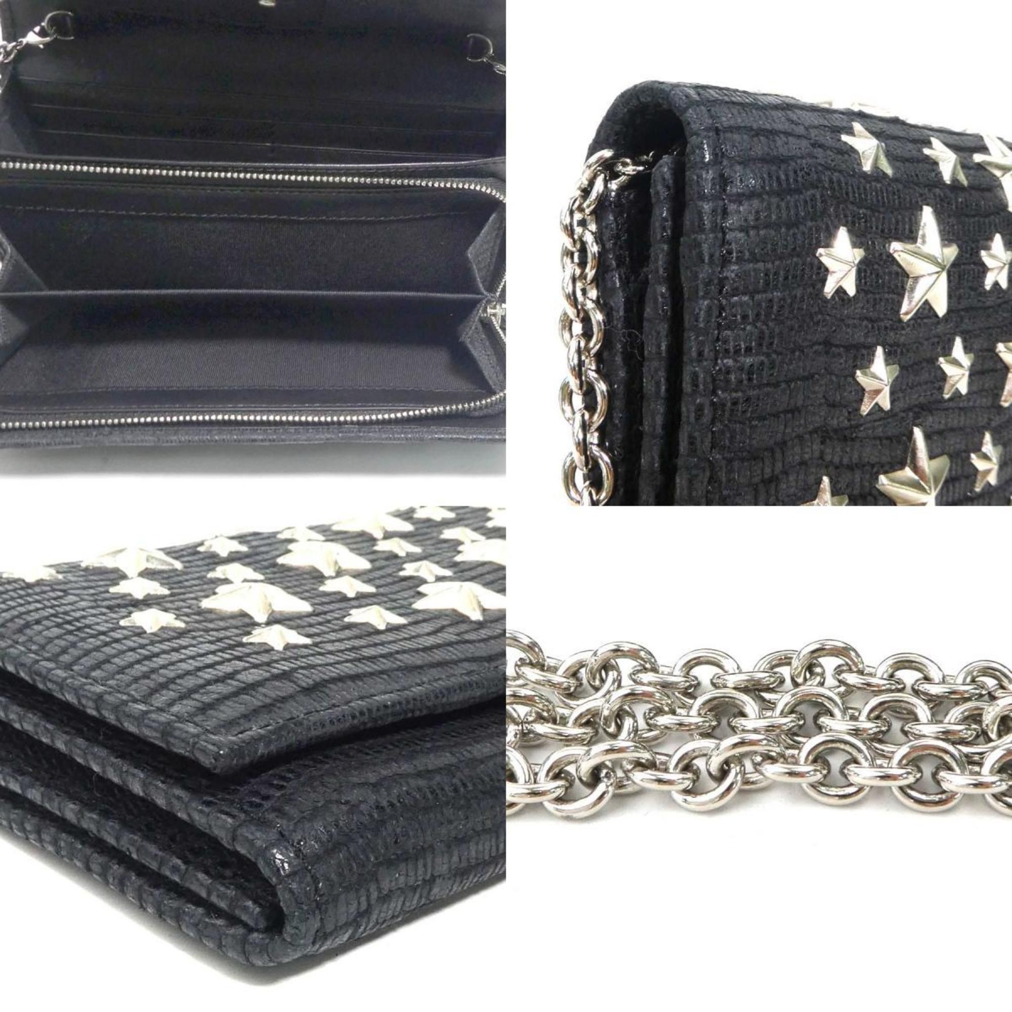 Jimmy Choo JIMMY CHOO Women's Long Chain Wallet in Embossed Leather, Black (h31604a) Size ONE SIZE - 4 Thumbnail
