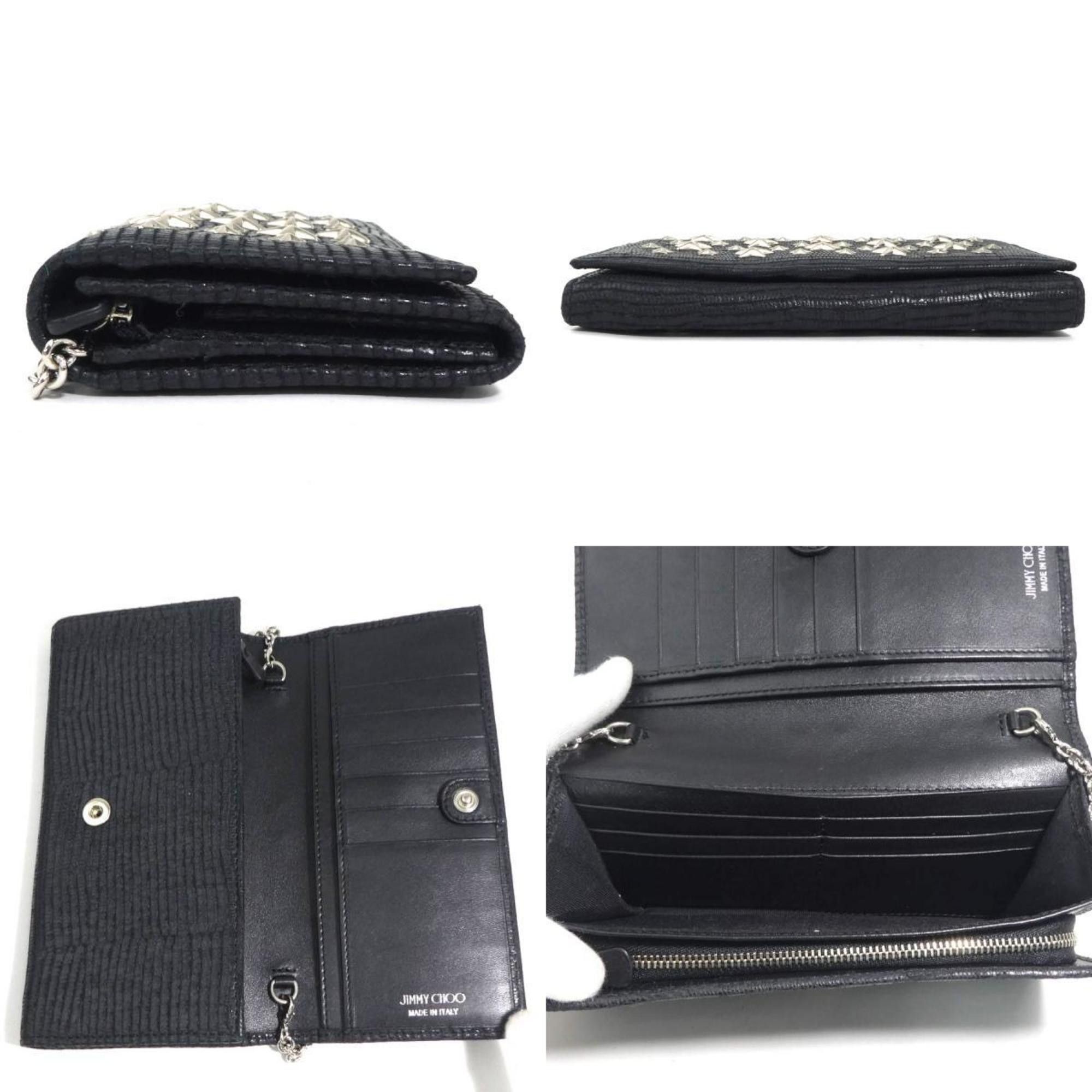 Jimmy Choo JIMMY CHOO Women's Long Chain Wallet in Embossed Leather, Black (h31604a) Size ONE SIZE - 3 Thumbnail