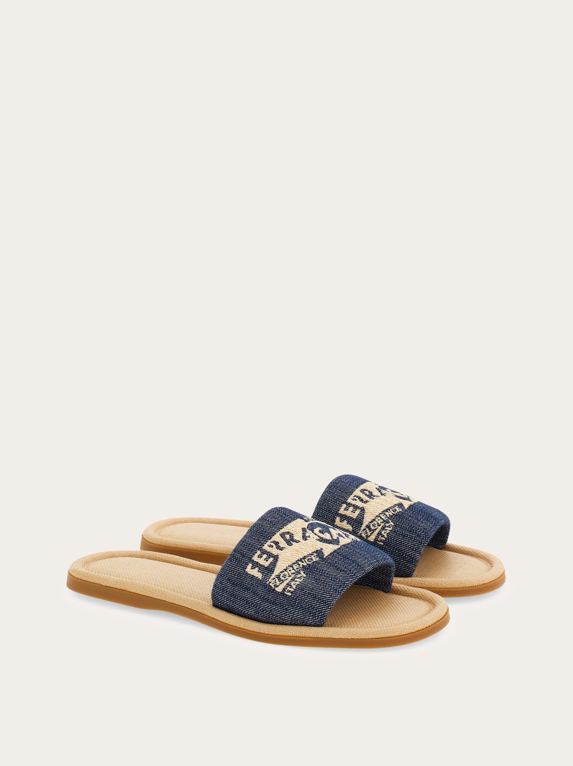 Salvatore Ferragamo Ferragamo Denim Logo Slides SIZE 5 Size ONE SIZE - 2 Thumbnail