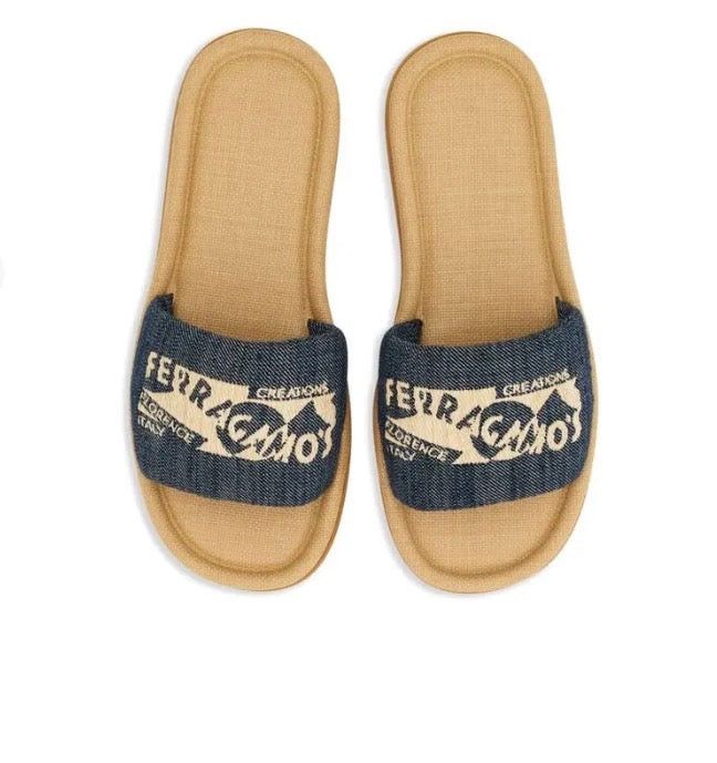 Salvatore Ferragamo Ferragamo Denim Logo Slides SIZE 6 Size ONE SIZE - 3 Thumbnail