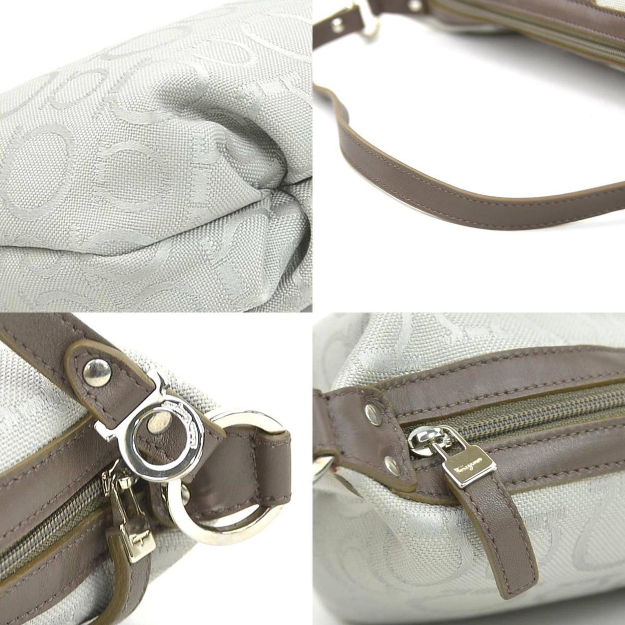 Salvatore Ferragamo Salvatore Ferragamo Gancini handbag in nylon canvas and leather, brown gray, women's, h31616a Size ONE SIZE - 4 Thumbnail