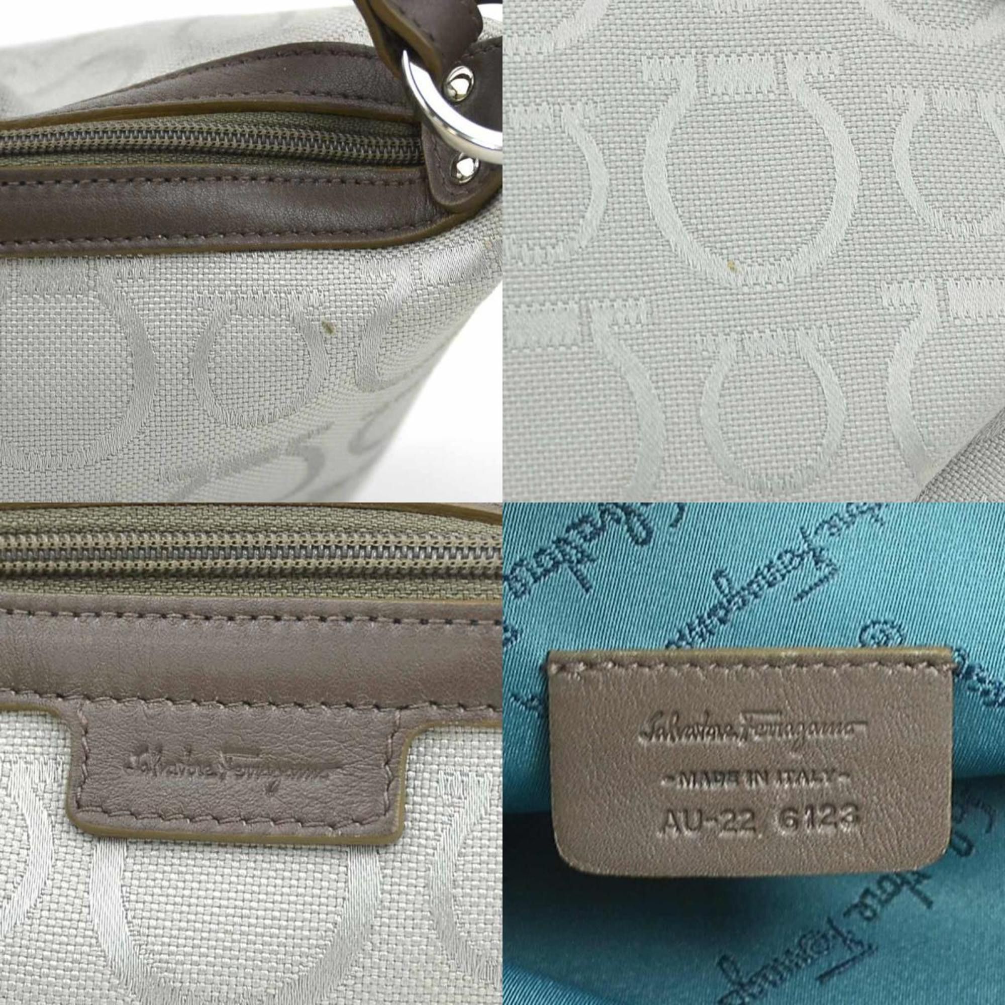 Salvatore Ferragamo Salvatore Ferragamo Gancini handbag in nylon canvas and leather, brown gray, women's, h31616a Size ONE SIZE - 5 Thumbnail
