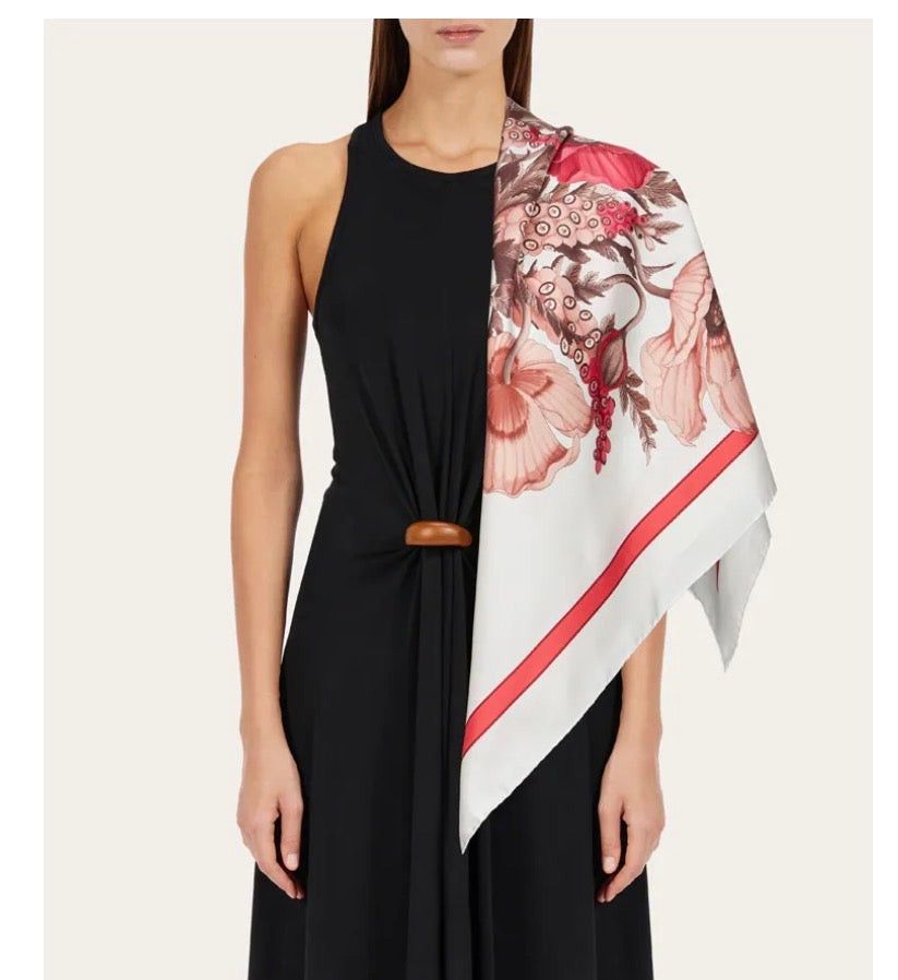 Salvatore Ferragamo Ferragamo Poppies Print Silk Size ONE SIZE - 3 Thumbnail