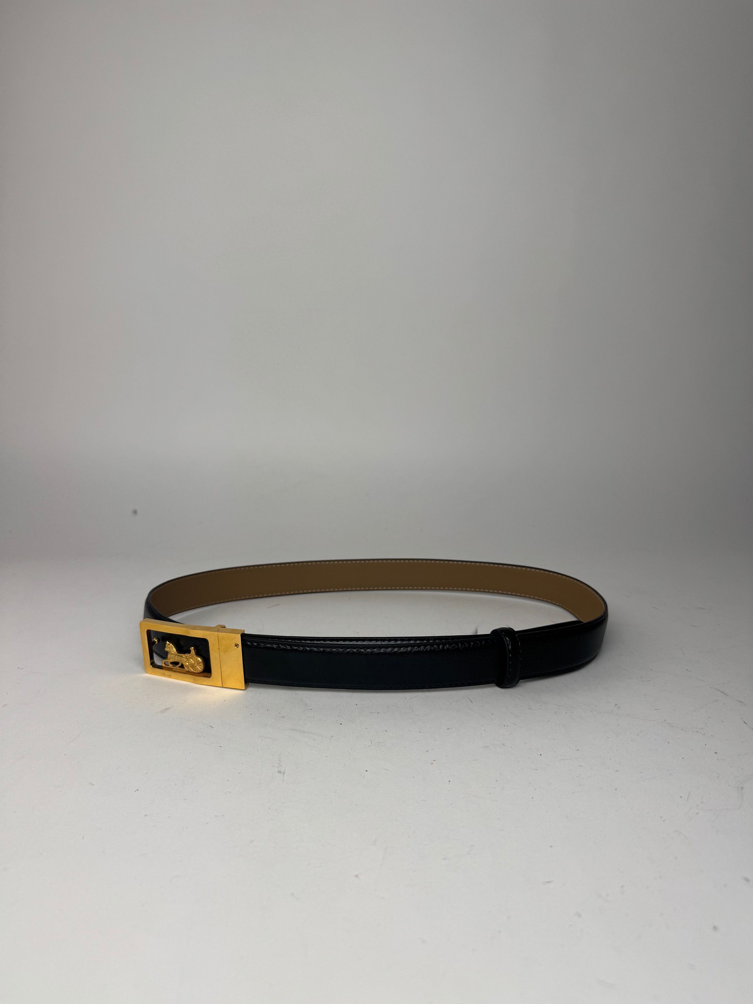 Celine Vintage Paris Carriage Logo Leather Belt black Size ONE SIZE - 4 Thumbnail