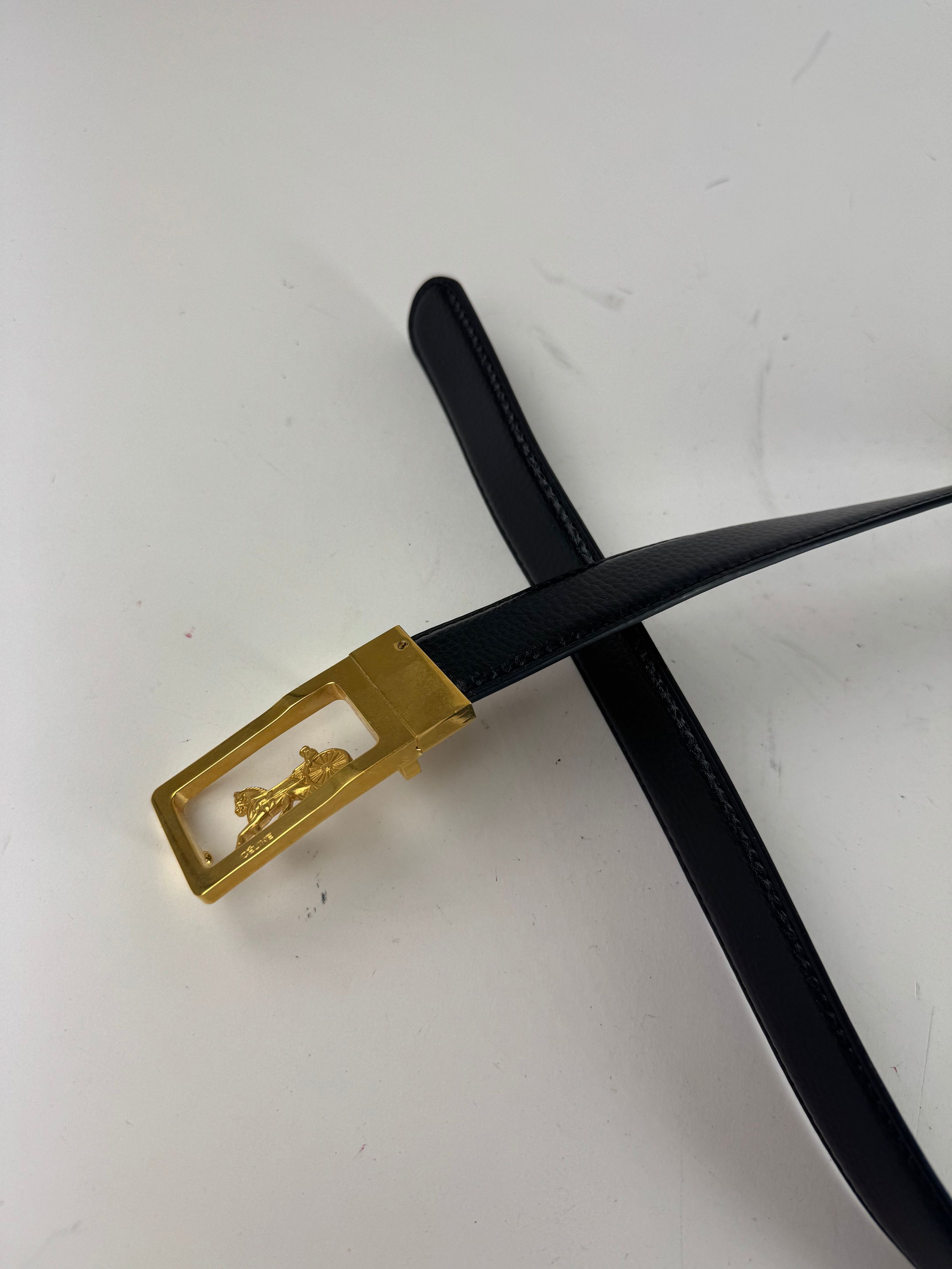 Celine Vintage Paris Carriage Logo Leather Belt black Size ONE SIZE - 7 Thumbnail