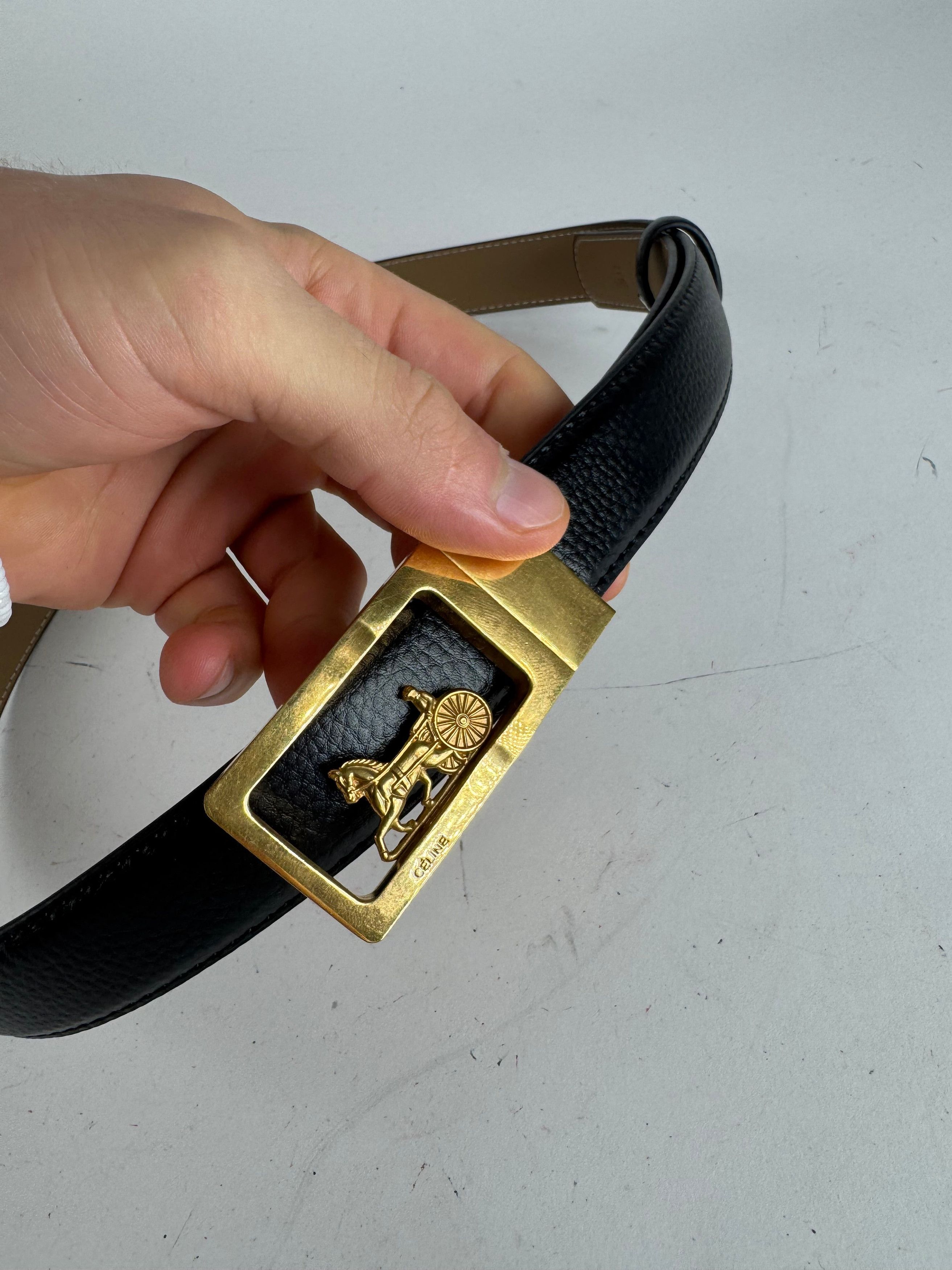 Celine Vintage Paris Carriage Logo Leather Belt black Size ONE SIZE - 3 Thumbnail