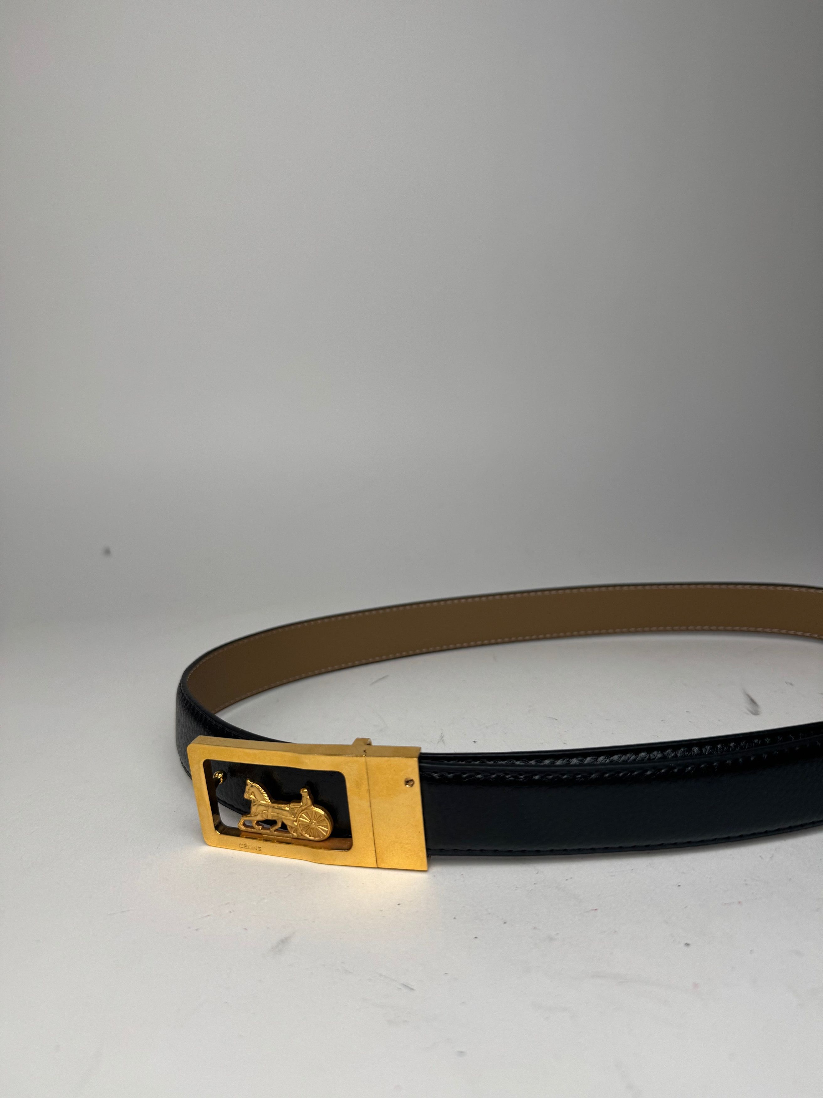 Celine Vintage Paris Carriage Logo Leather Belt black Size ONE SIZE - 2 Thumbnail