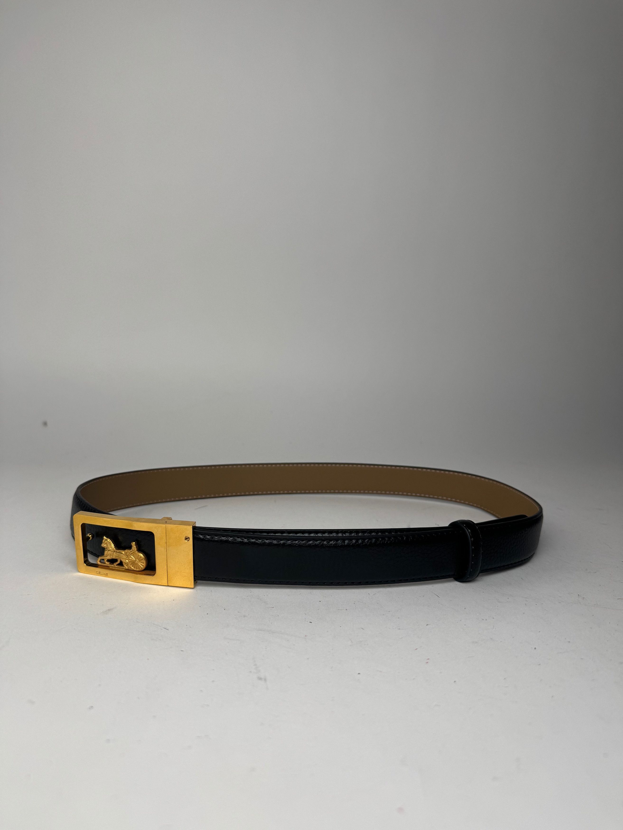 Celine Vintage Paris Carriage Logo Leather Belt black Size ONE SIZE - 10 Thumbnail