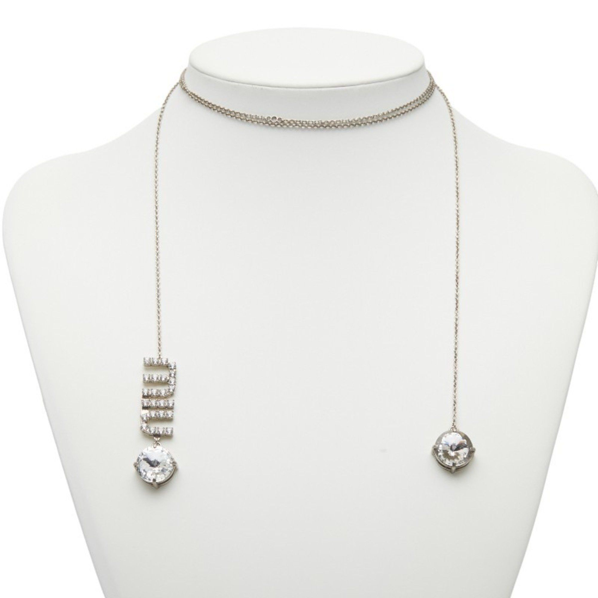 Miu Miu Miu Miu Miu logo rhinestone necklace choker in silver metal for women. Size ONE SIZE - 7 Thumbnail