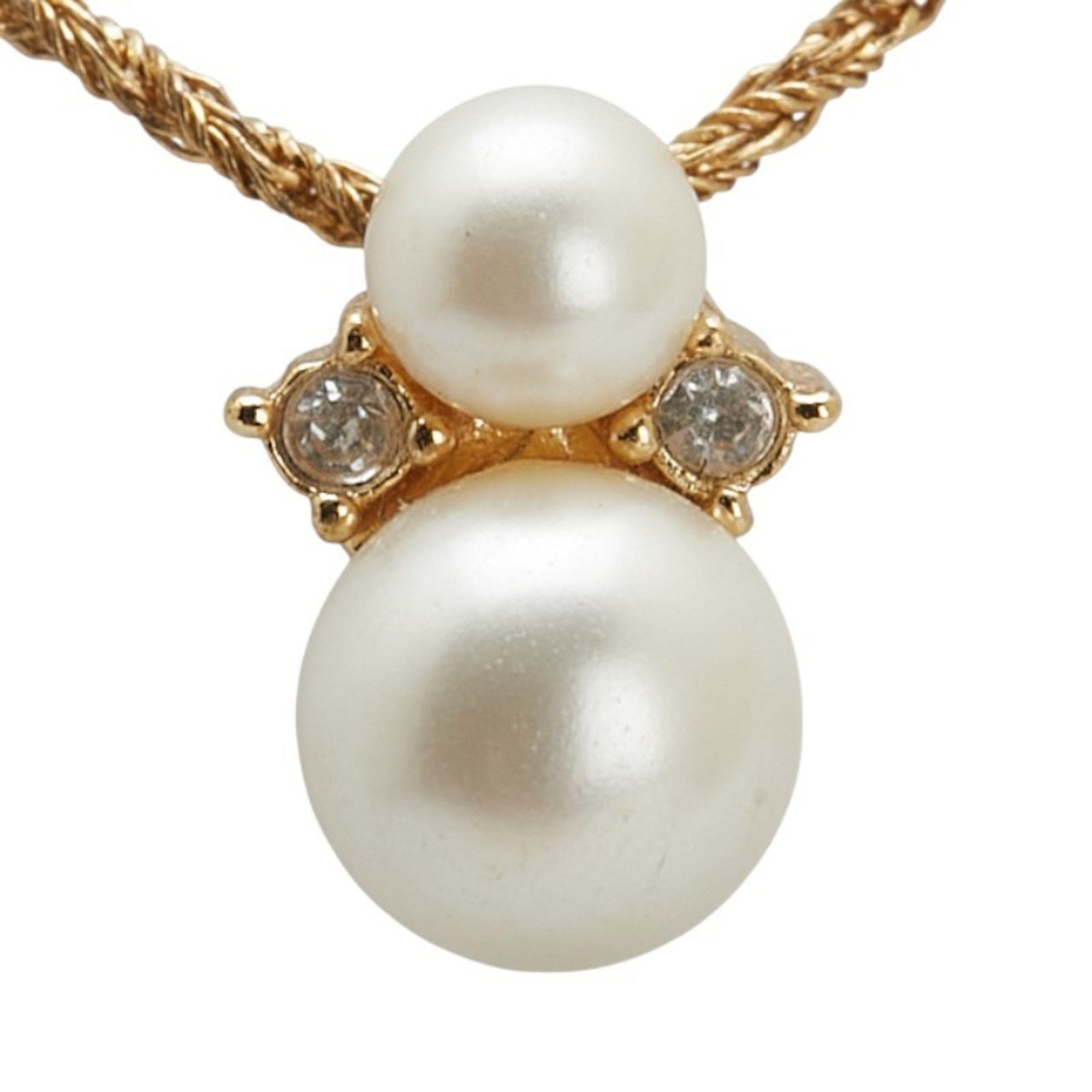 Dior Christian Dior Dior pendant necklace, gold plated, with faux pearls and rhinestones, for women. Size ONE SIZE - 2 Thumbnail