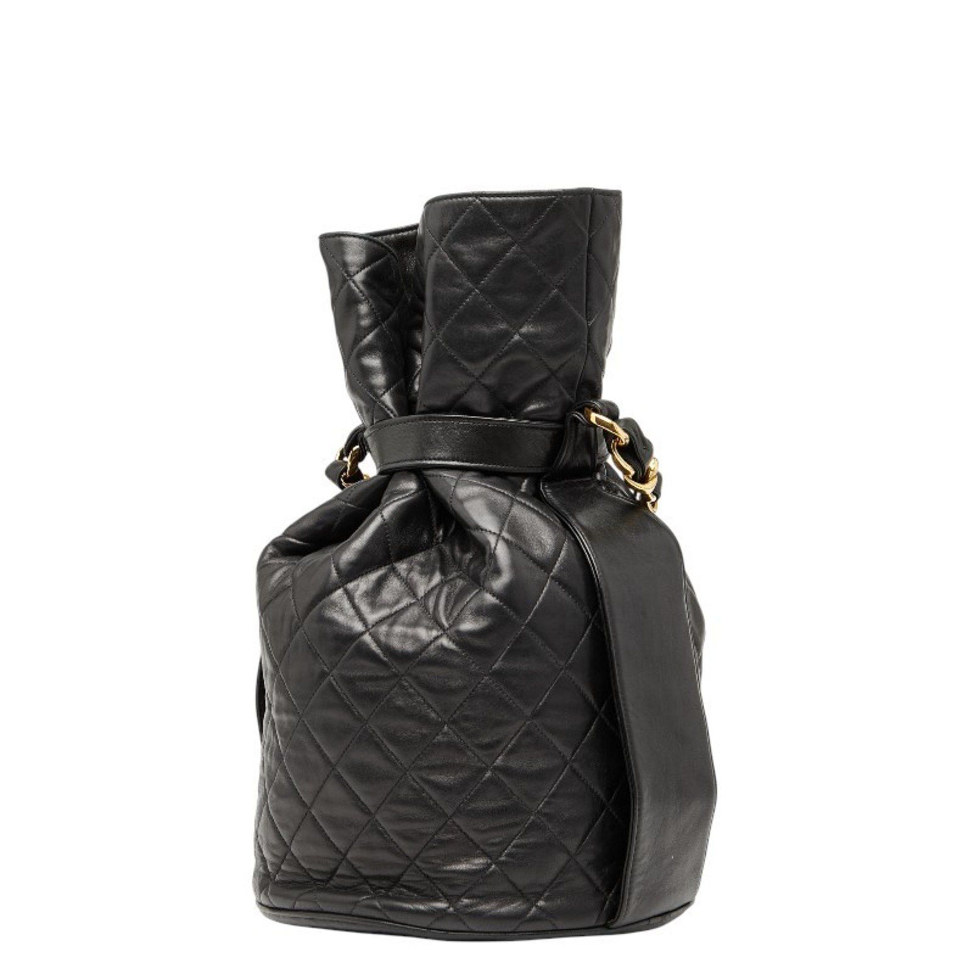 Chanel CHANEL Coco Mark Matelasse Drawstring Chain Shoulder Bag in Black Lambskin for Women Size ONE SIZE - 2 Thumbnail
