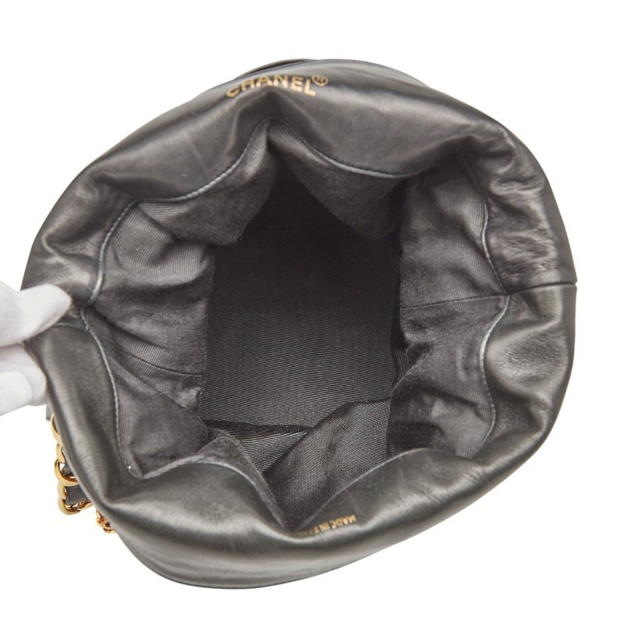 Chanel CHANEL Coco Mark Matelasse Drawstring Chain Shoulder Bag in Black Lambskin for Women Size ONE SIZE - 8 Thumbnail