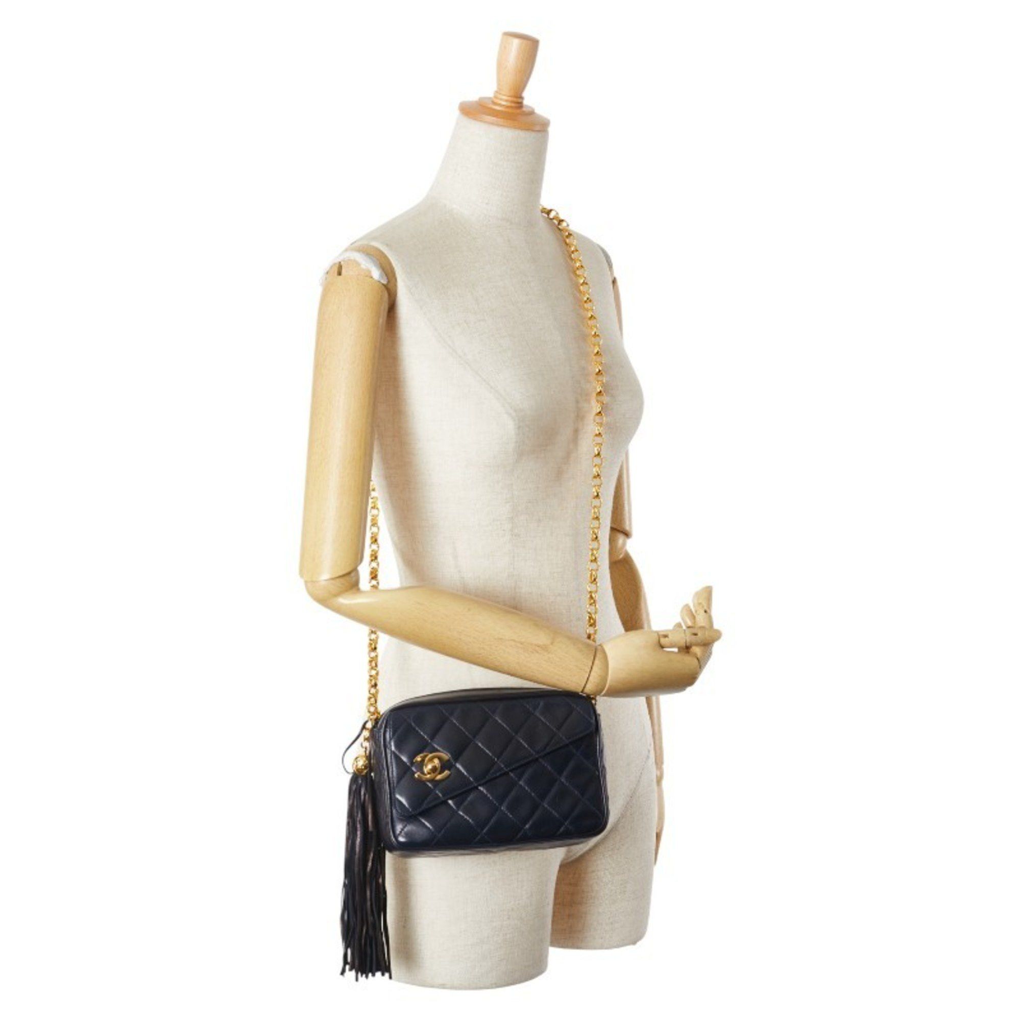 Chanel CHANEL Matelasse Coco Mark Fringe Chain Shoulder Bag Navy Lambskin Women's Size ONE SIZE - 13 Thumbnail