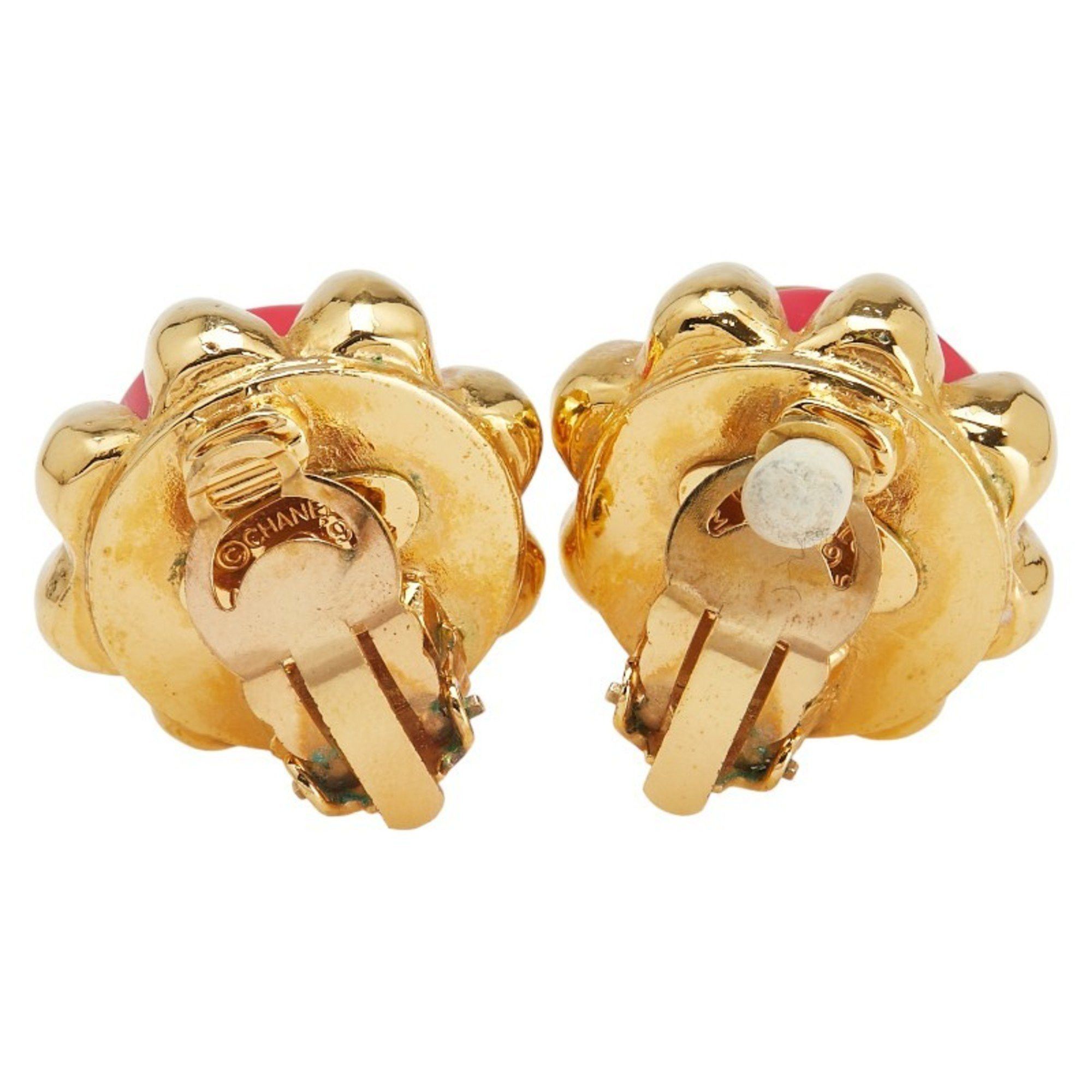 Chanel Vintage Chanel Coco Mark Earrings, Gold and Red Plated, Women's, CHANEL Size ONE SIZE - 3 Thumbnail