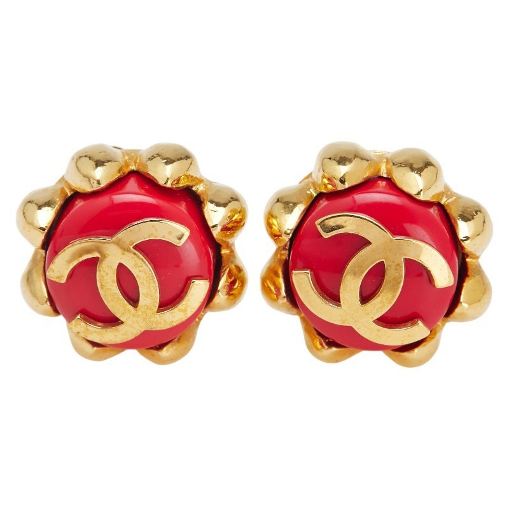Chanel Vintage Chanel Coco Mark Earrings, Gold and Red Plated, Women's, CHANEL Size ONE SIZE - 2 Thumbnail