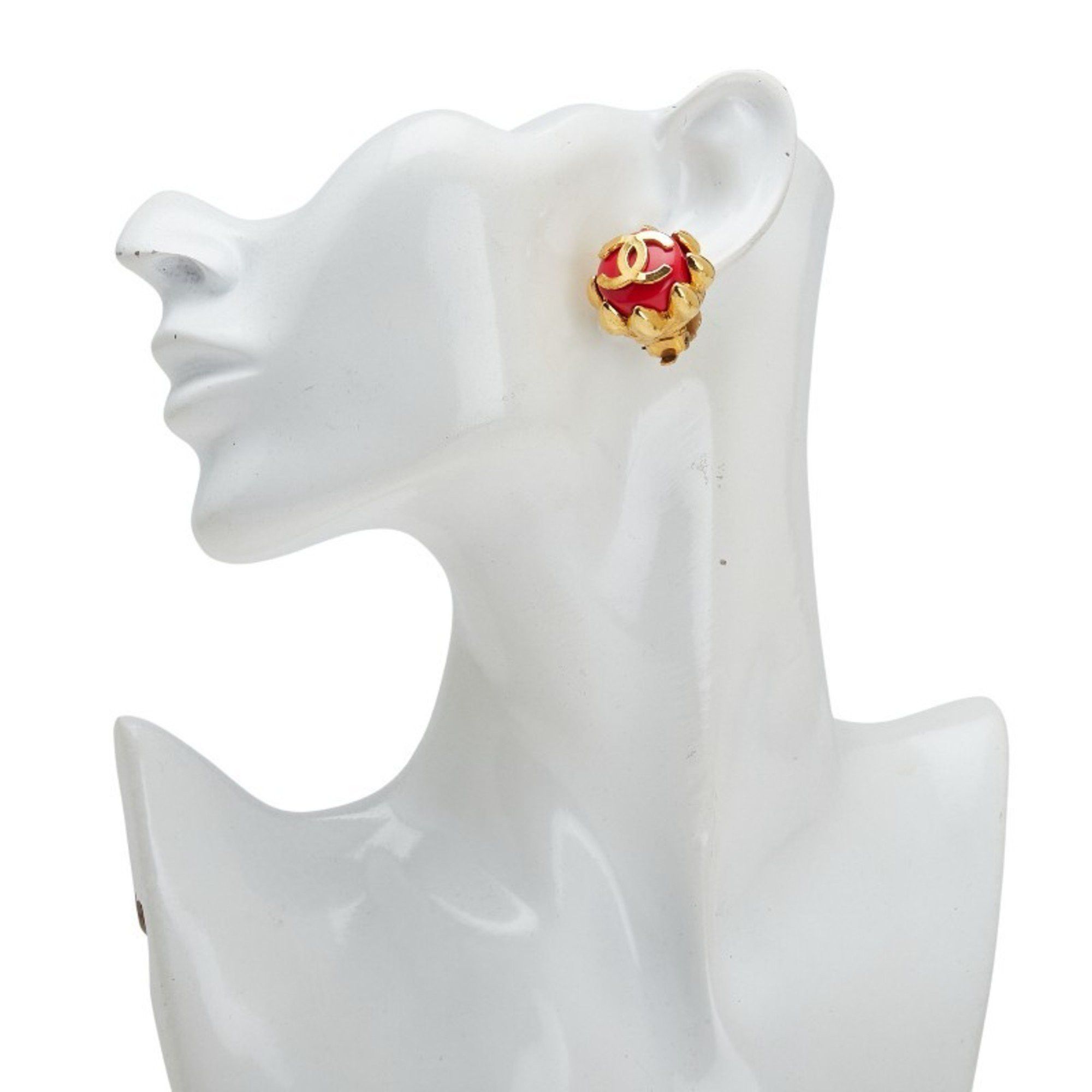 Chanel Vintage Chanel Coco Mark Earrings, Gold and Red Plated, Women's, CHANEL Size ONE SIZE - 6 Thumbnail
