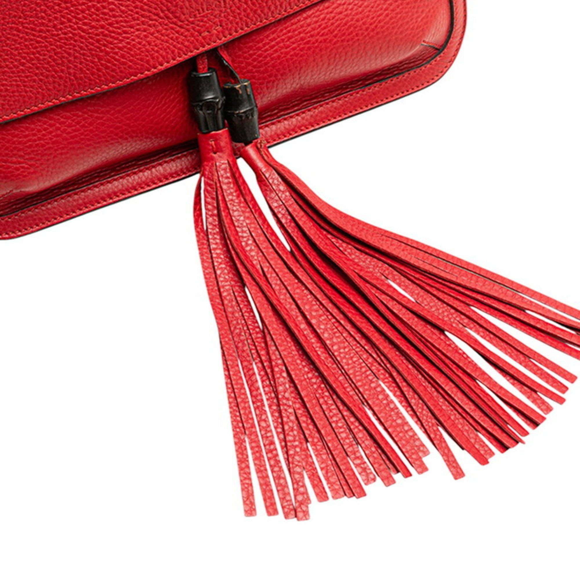 Gucci Bamboo Fringe Tassel Crossbody Shoulder Bag 370826 Red 