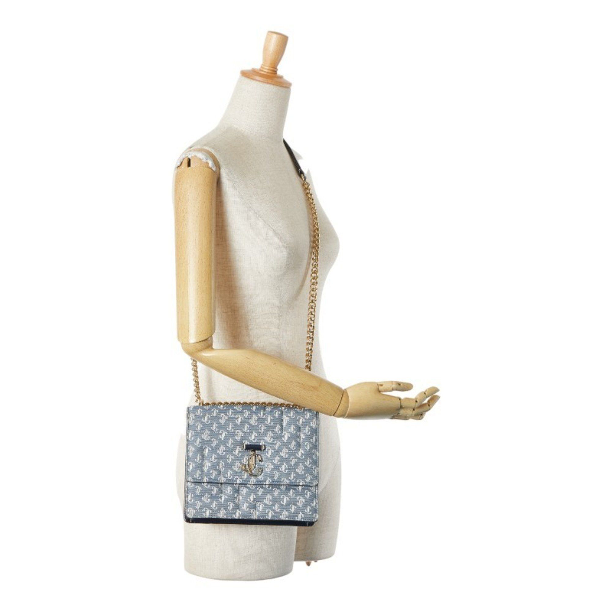 Jimmy Choo Jimmy Choo JC Monogram VARENNE AVENUE QUAD 23SS Denim Quilted Chain Shoulder Bag in Indigo Blue Cotton and Leather. Women's. Size ONE SIZE - 11 Thumbnail