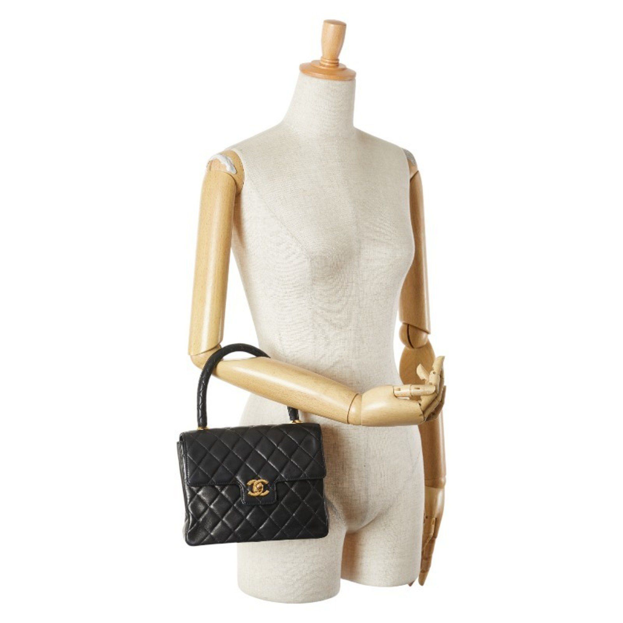 Chanel CHANEL Matelasse Coco Mark Handbag with Top Handles, Black Lambskin, Women's Size ONE SIZE - 12 Thumbnail