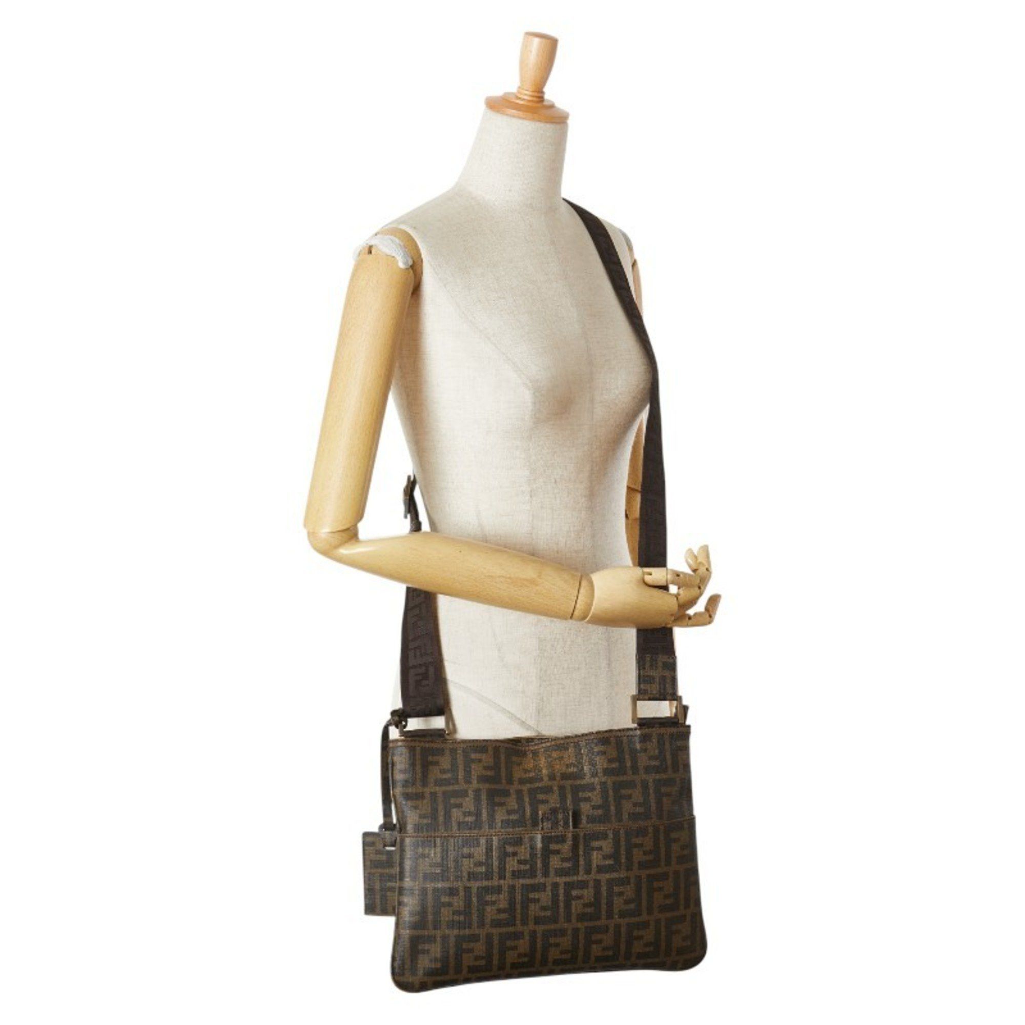 Fendi Fendi Zucca Crossbody Shoulder Bag 7VA247 Khaki Brown Leather Women's FENDI Size ONE SIZE - 12 Thumbnail