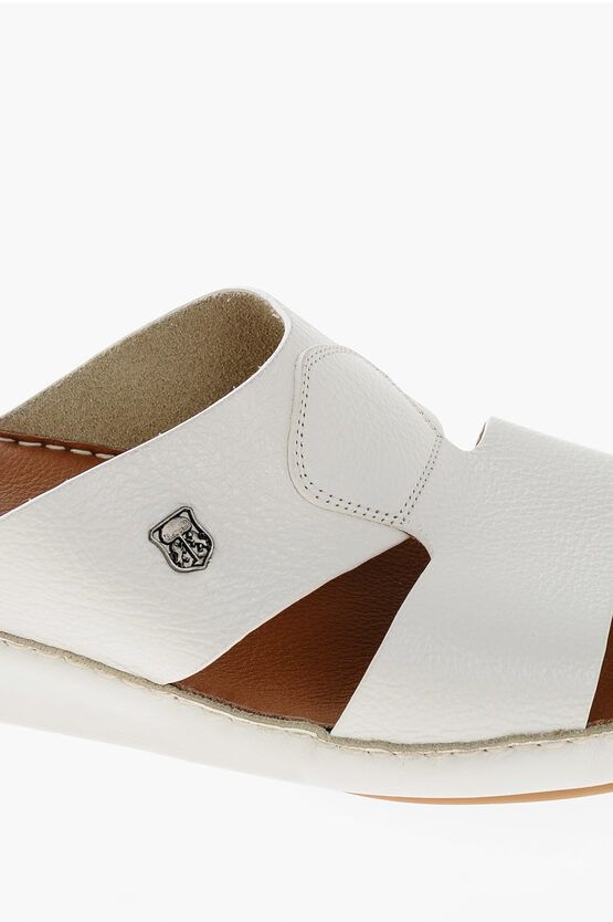 Textured Leather Sandals with Logoed Detail