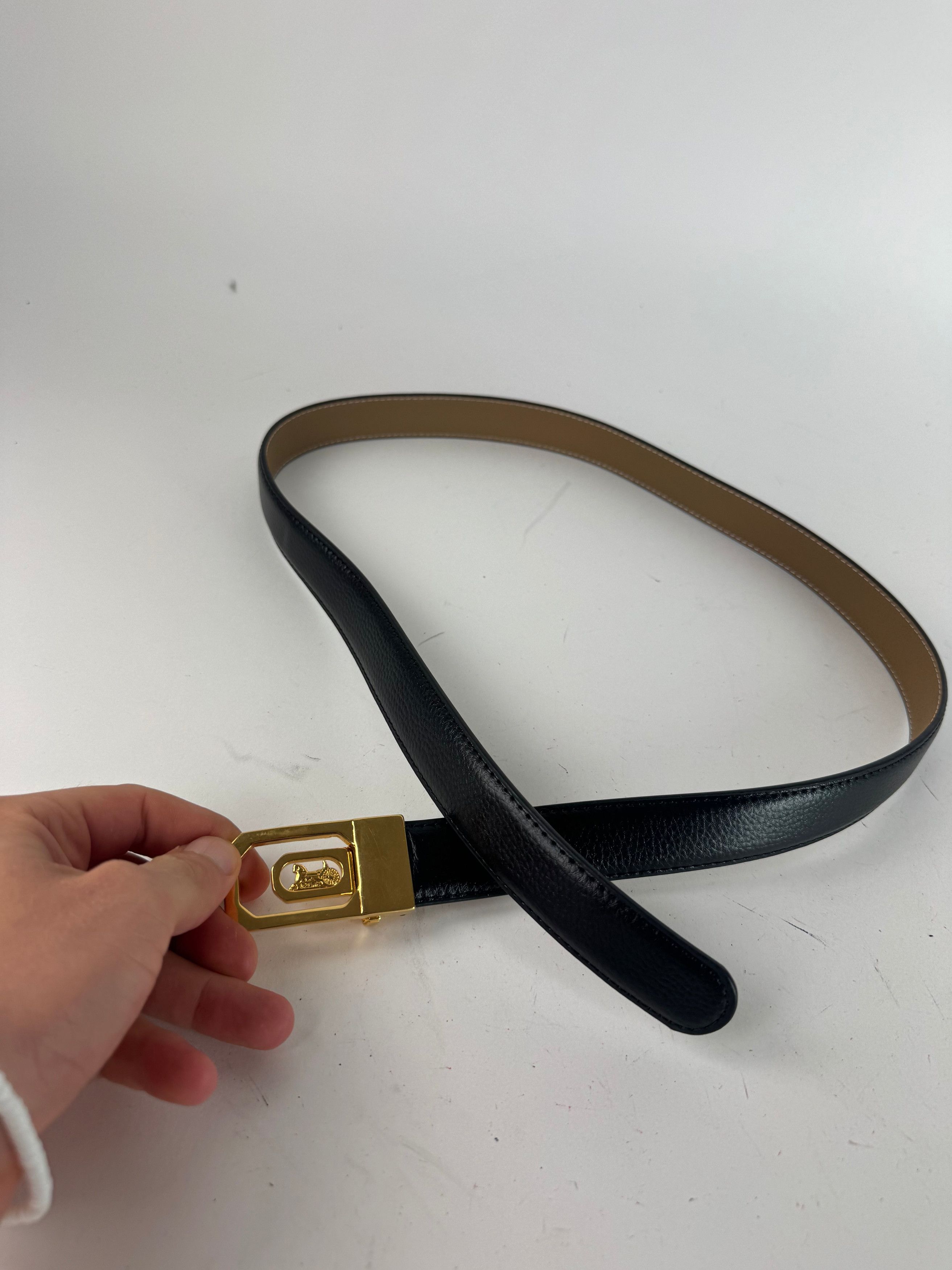 Celine Vintage Paris Carriage Logo Leather Belt Black Size ONE SIZE - 8 Thumbnail