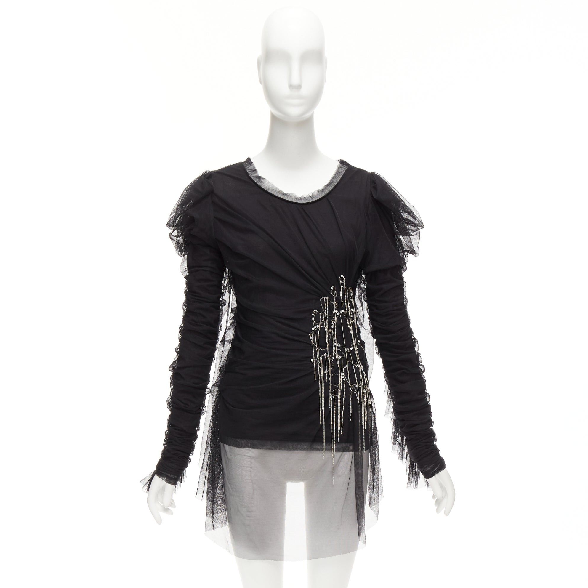 Faith Connexion FAITH CONNEXION black viscose mesh overlay silver chain crystal top S Size S / US 4 / IT 40 - 9 Thumbnail