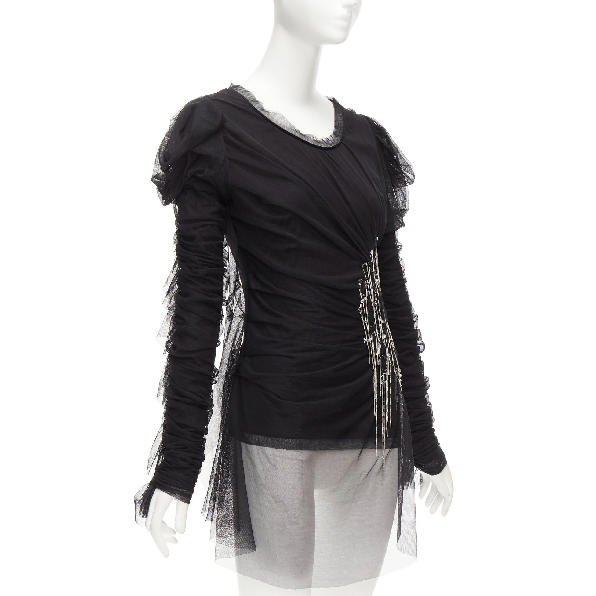 Faith Connexion FAITH CONNEXION black viscose mesh overlay silver chain crystal top S Size S / US 4 / IT 40 - 3 Thumbnail