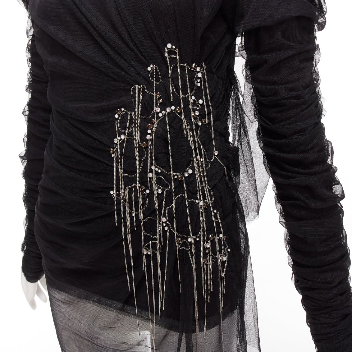 Faith Connexion FAITH CONNEXION black viscose mesh overlay silver chain crystal top S Size S / US 4 / IT 40 - 2 Thumbnail