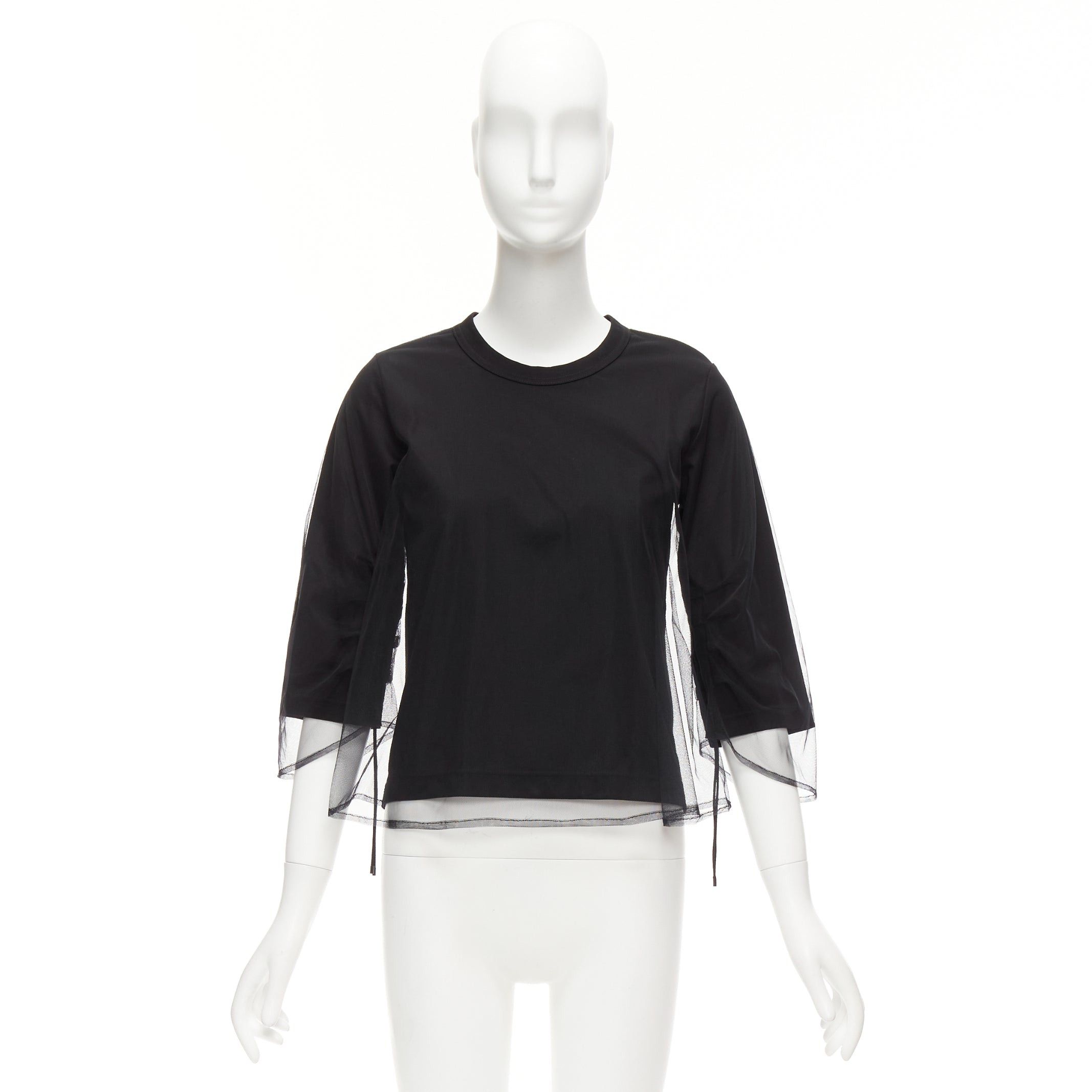 Noir Kei Ninomiya NOIR KEI NINOMIYA 2018 black cotton sheer tulle overlay ruched sleeves tshirt XS Size XS / US 0-2 / IT 36-38 - 9 Thumbnail