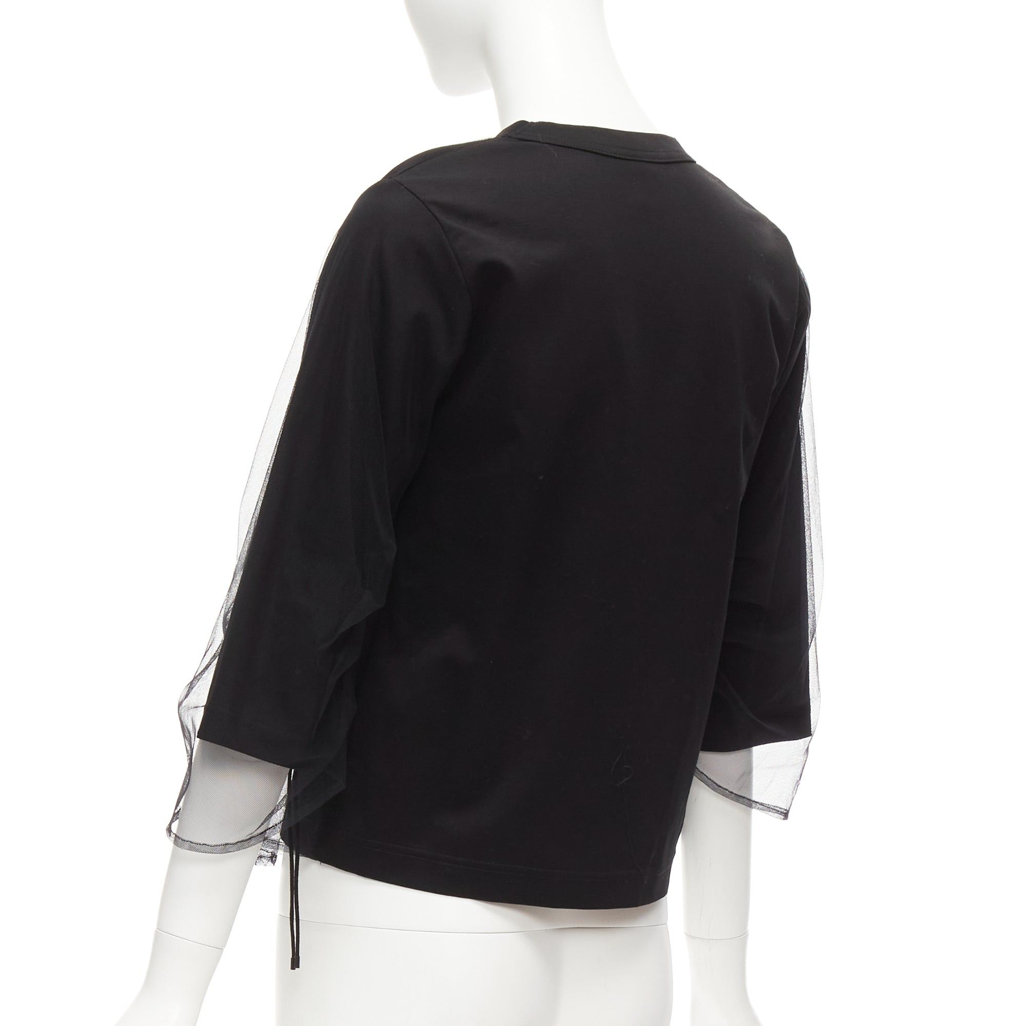 Noir Kei Ninomiya NOIR KEI NINOMIYA 2018 black cotton sheer tulle overlay ruched sleeves tshirt XS Size XS / US 0-2 / IT 36-38 - 6 Thumbnail