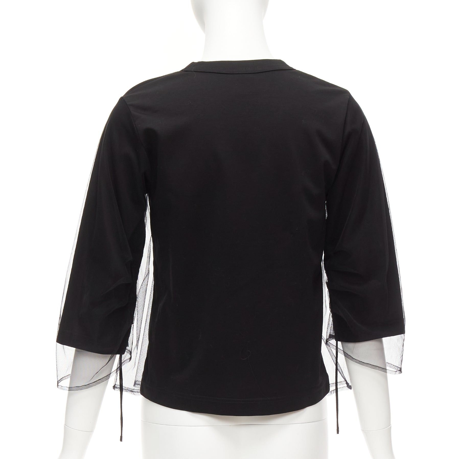 Noir Kei Ninomiya NOIR KEI NINOMIYA 2018 black cotton sheer tulle overlay ruched sleeves tshirt XS Size XS / US 0-2 / IT 36-38 - 5 Thumbnail