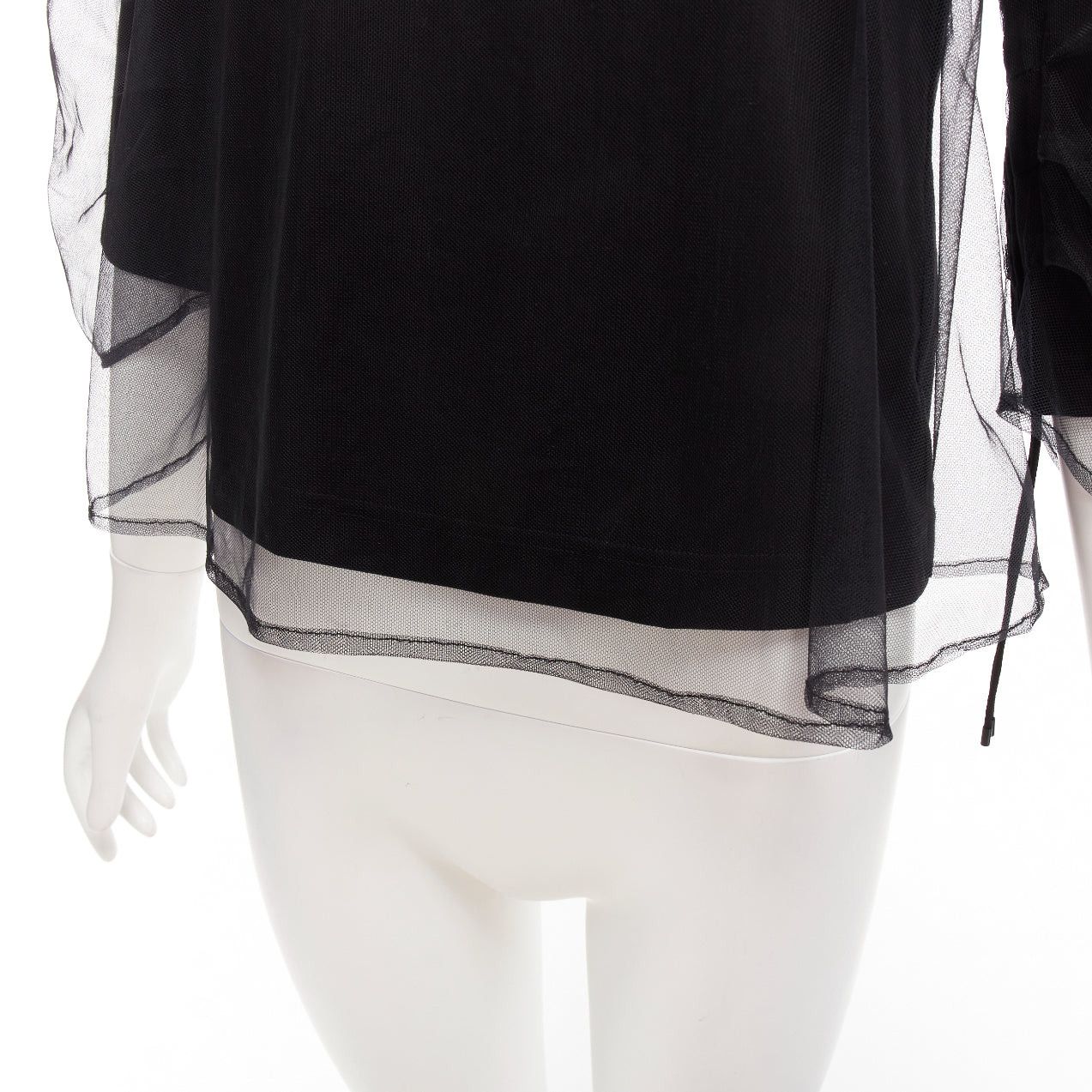 Noir Kei Ninomiya NOIR KEI NINOMIYA 2018 black cotton sheer tulle overlay ruched sleeves tshirt XS Size XS / US 0-2 / IT 36-38 - 7 Thumbnail