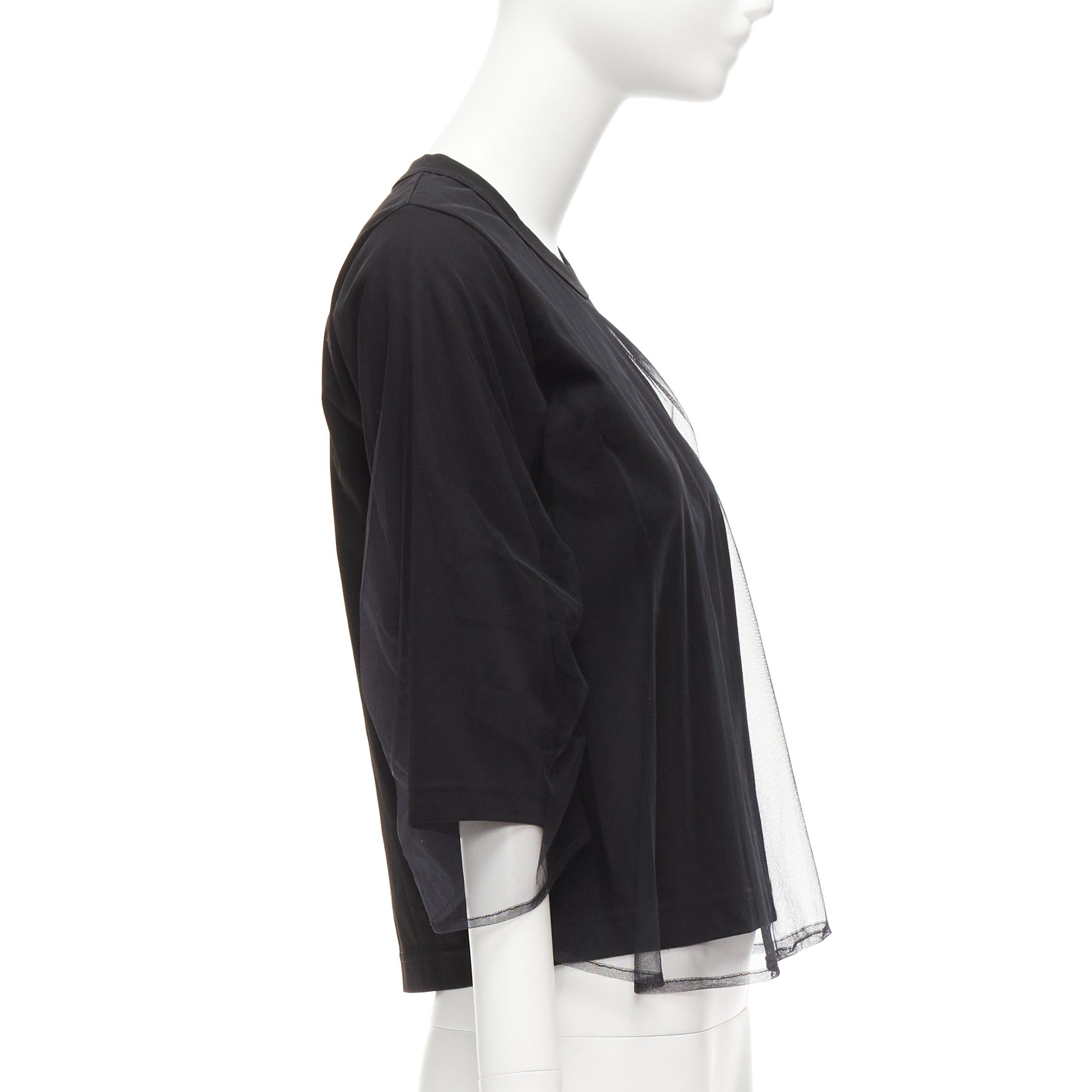 Noir Kei Ninomiya NOIR KEI NINOMIYA 2018 black cotton sheer tulle overlay ruched sleeves tshirt XS Size XS / US 0-2 / IT 36-38 - 4 Thumbnail