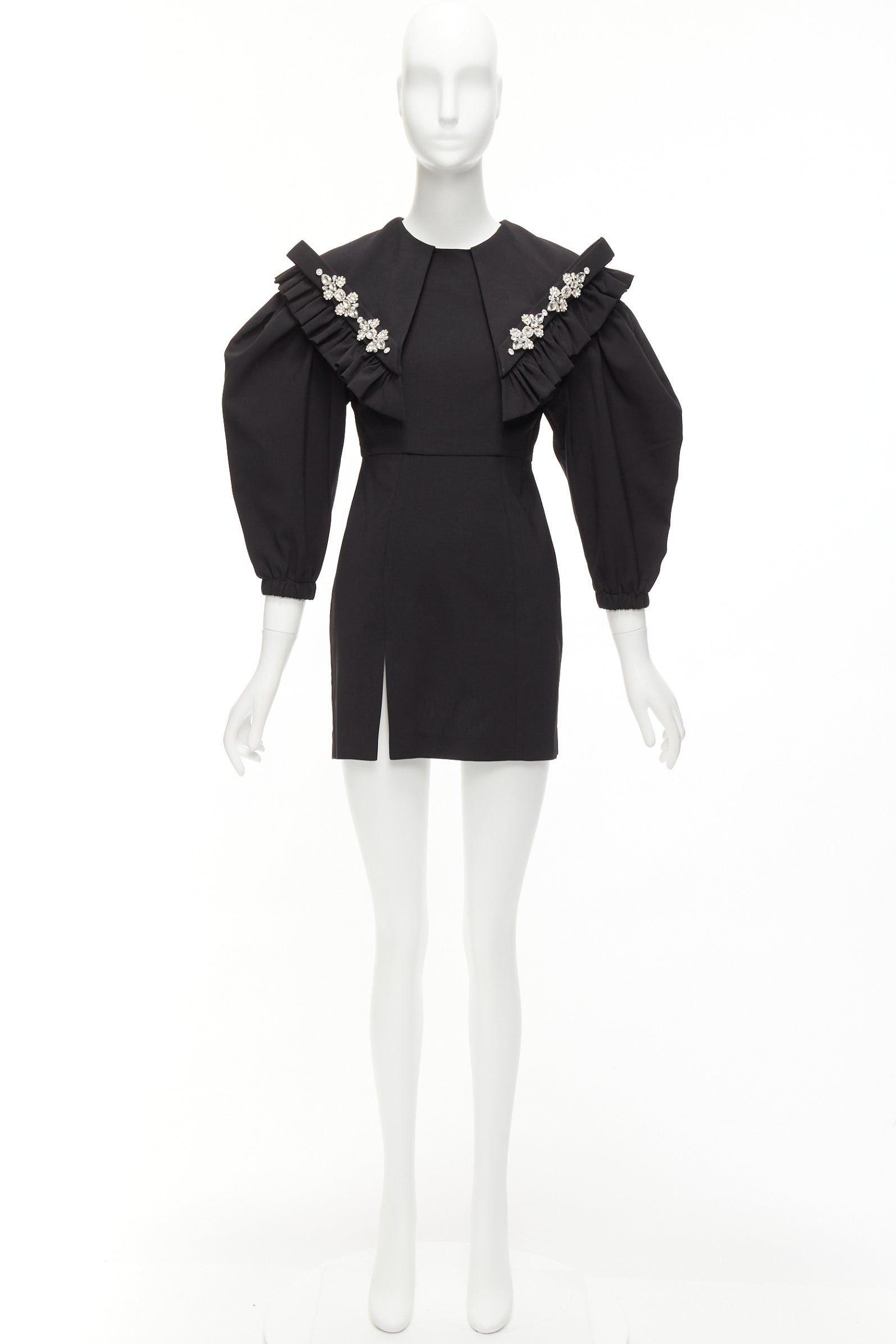 Shushu/Tong SHUSHU TONG black crystal large collar puff sleeves fitted mini dress UK6 XS Size XS / US 0-2 / IT 36-38 - 9 Thumbnail