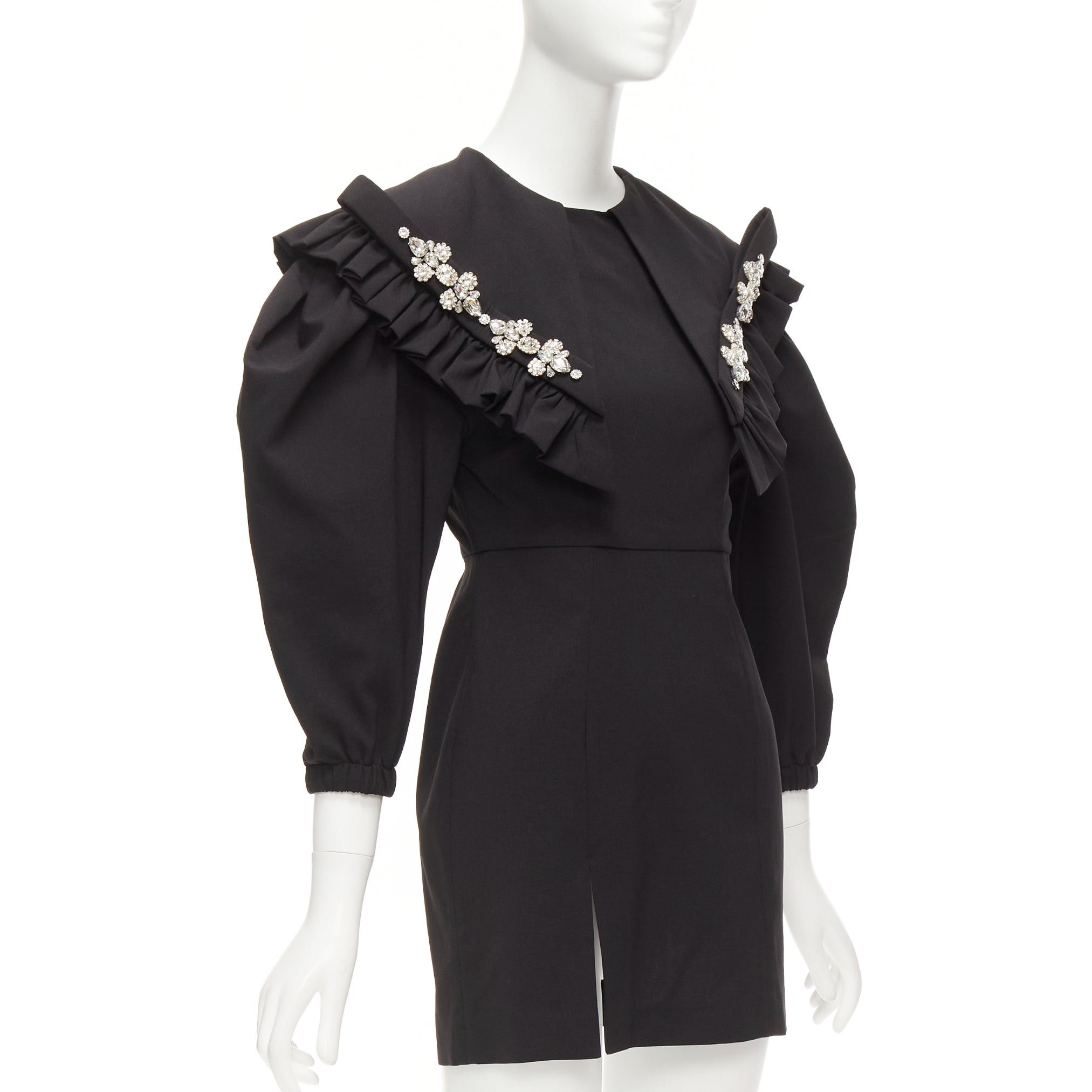 Shushu/Tong SHUSHU TONG black crystal large collar puff sleeves fitted mini dress UK6 XS Size XS / US 0-2 / IT 36-38 - 3 Thumbnail