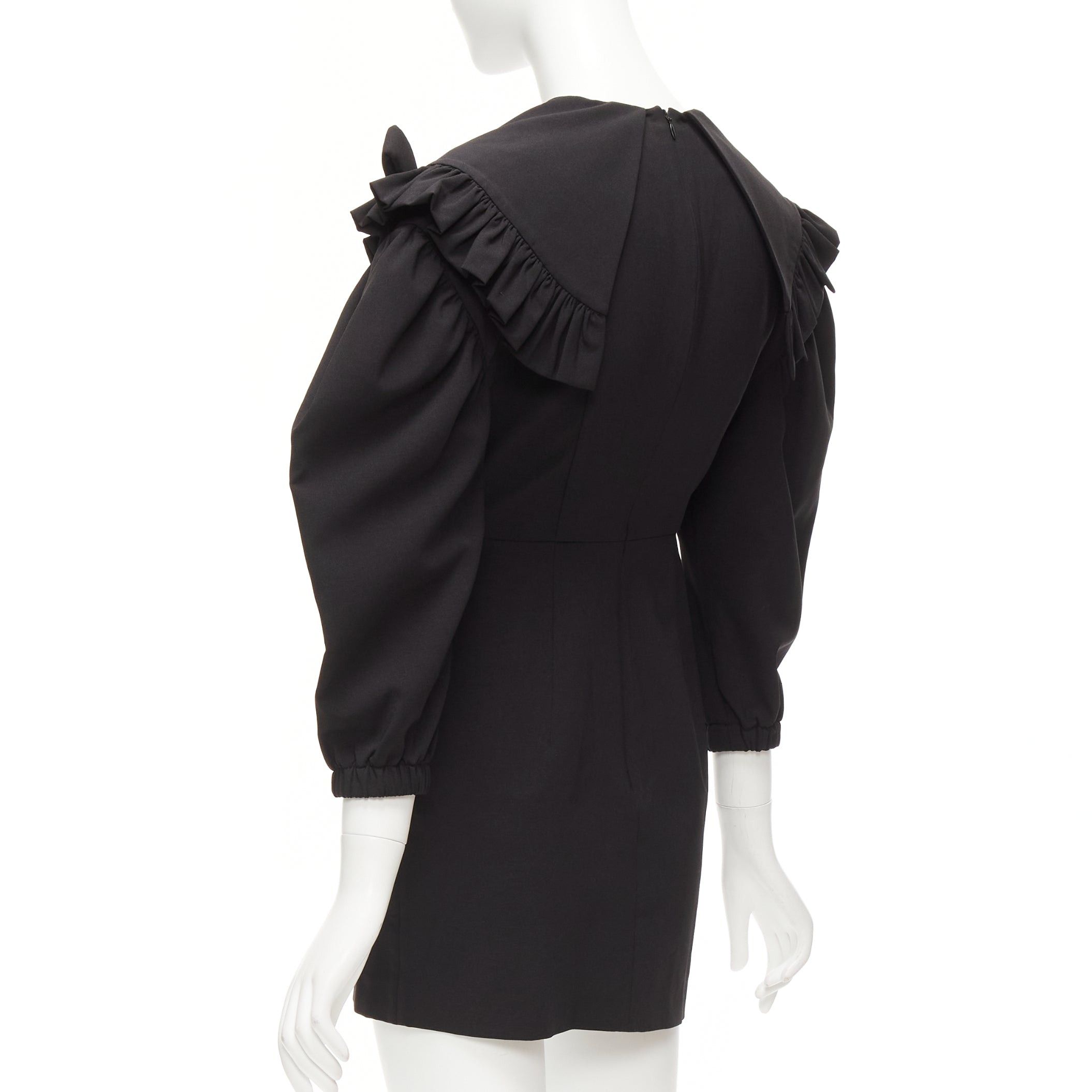 Shushu/Tong SHUSHU TONG black crystal large collar puff sleeves fitted mini dress UK6 XS Size XS / US 0-2 / IT 36-38 - 6 Thumbnail