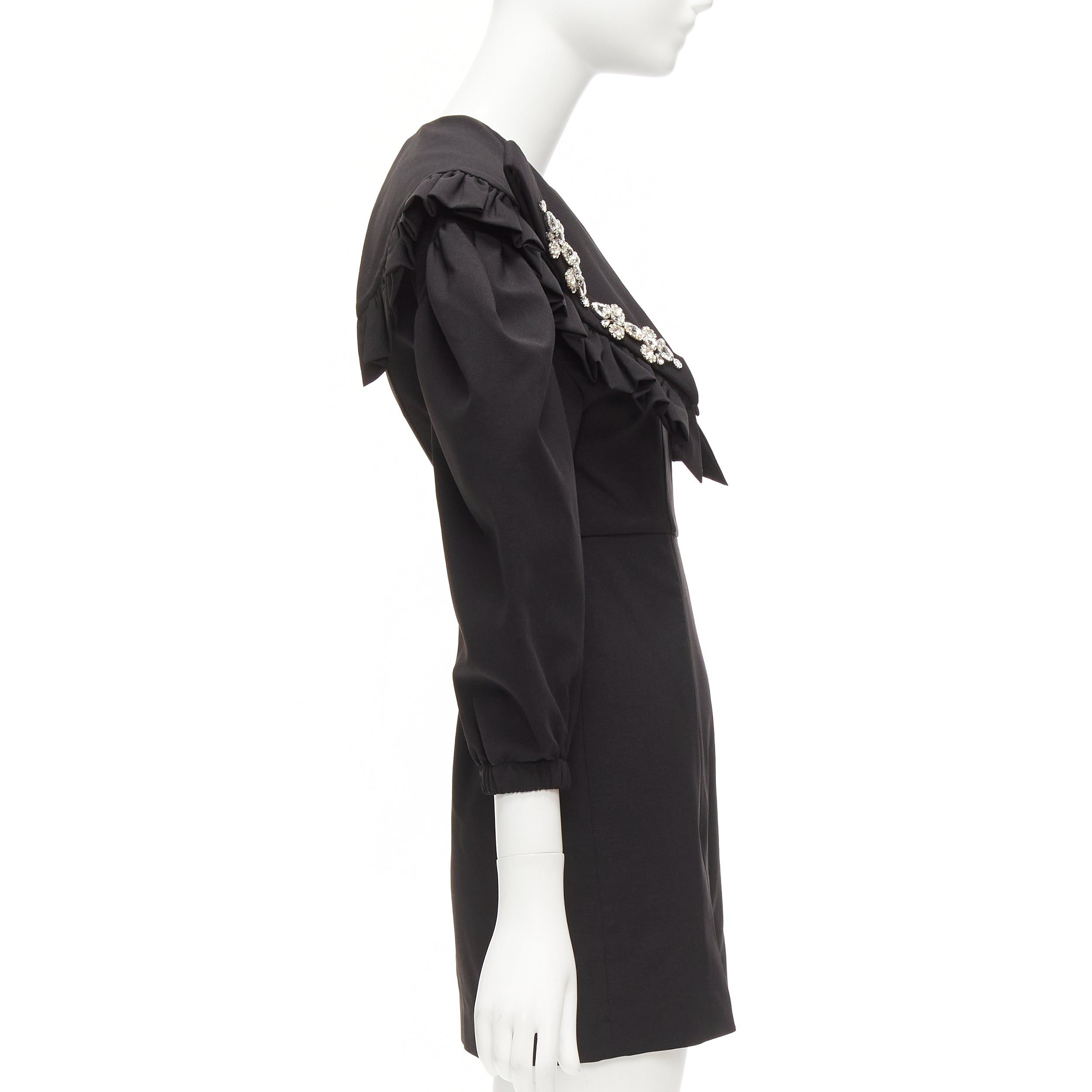 Shushu/Tong SHUSHU TONG black crystal large collar puff sleeves fitted mini dress UK6 XS Size XS / US 0-2 / IT 36-38 - 4 Thumbnail