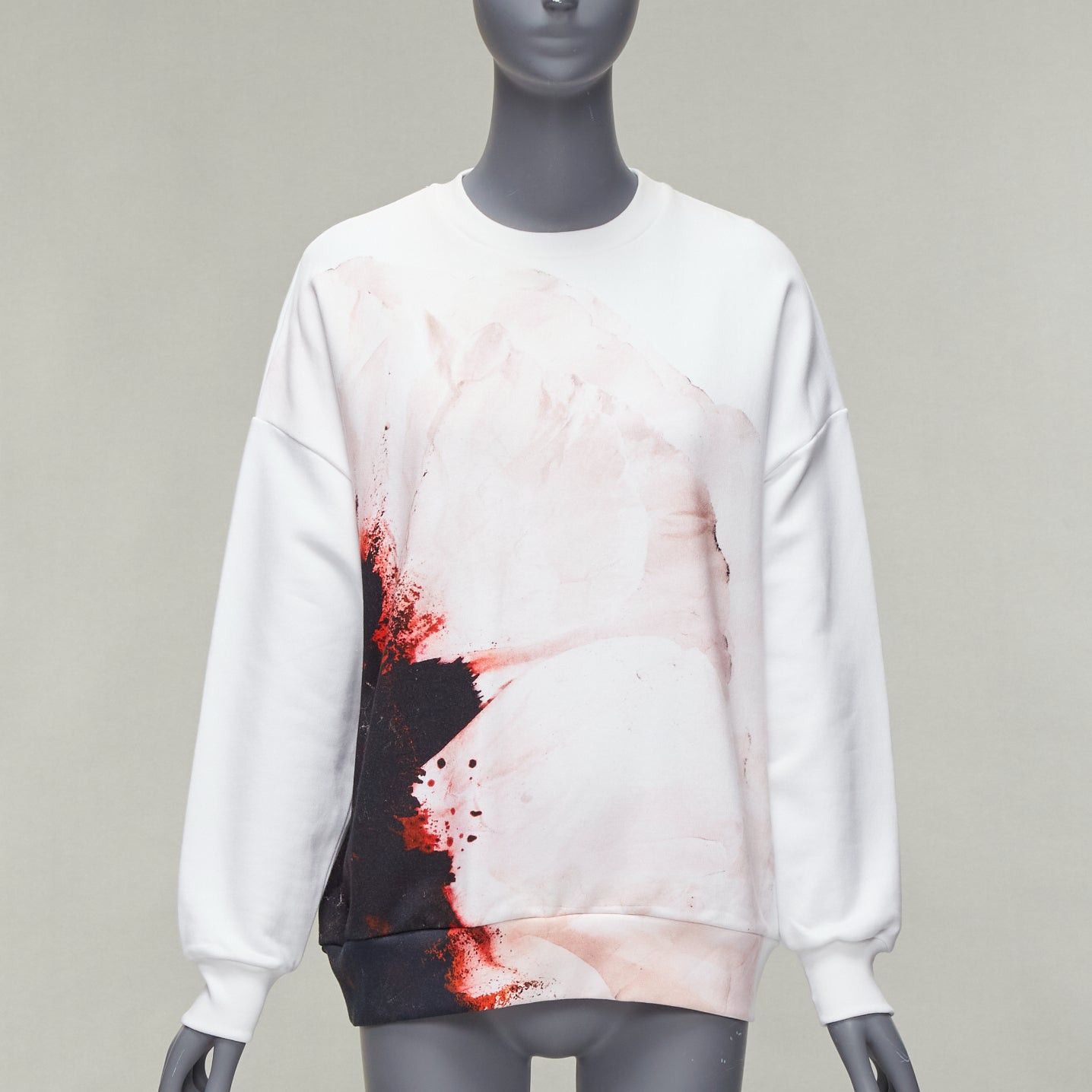 Alexander McQueen ALEXANDER MCQUEEN 2021 Anemone white red floral print cotton crew sweatshirt IT36 XXS Size XS / US 0-2 / IT 36-38 - 3 Thumbnail