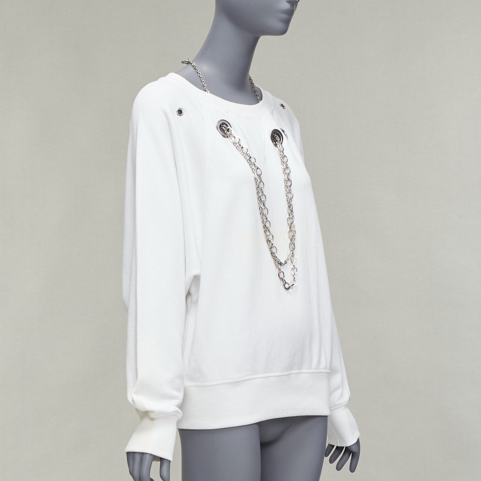 Diesel DIESEL 2023 Glenn Martens white silver punk chain grommet oversized sweatshirt XS Size S / US 4 / IT 40 - 3 Thumbnail