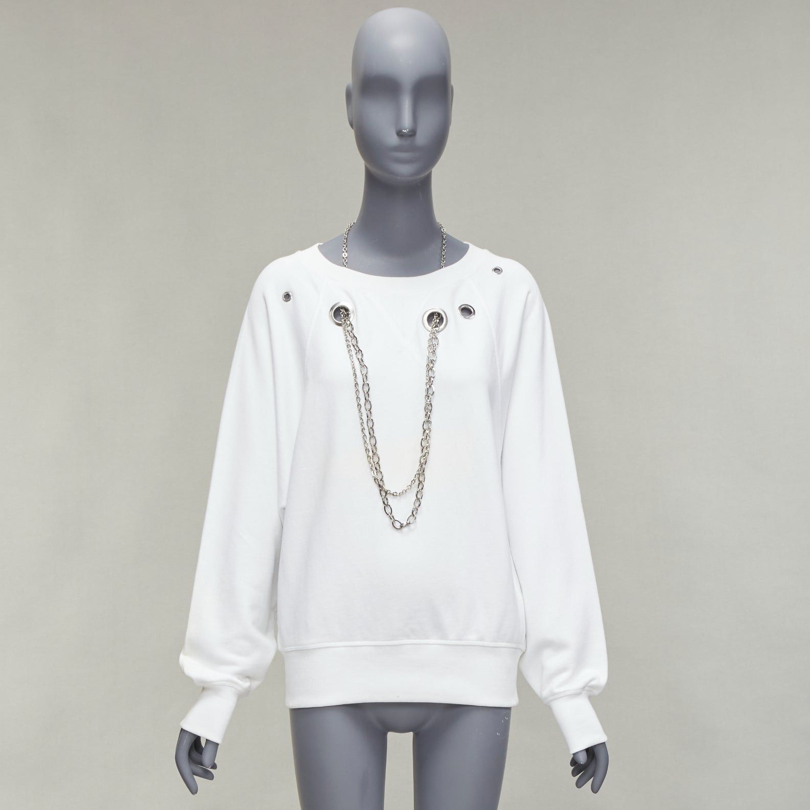 Diesel DIESEL 2023 Glenn Martens white silver punk chain grommet oversized sweatshirt XS Size S / US 4 / IT 40 - 9 Thumbnail