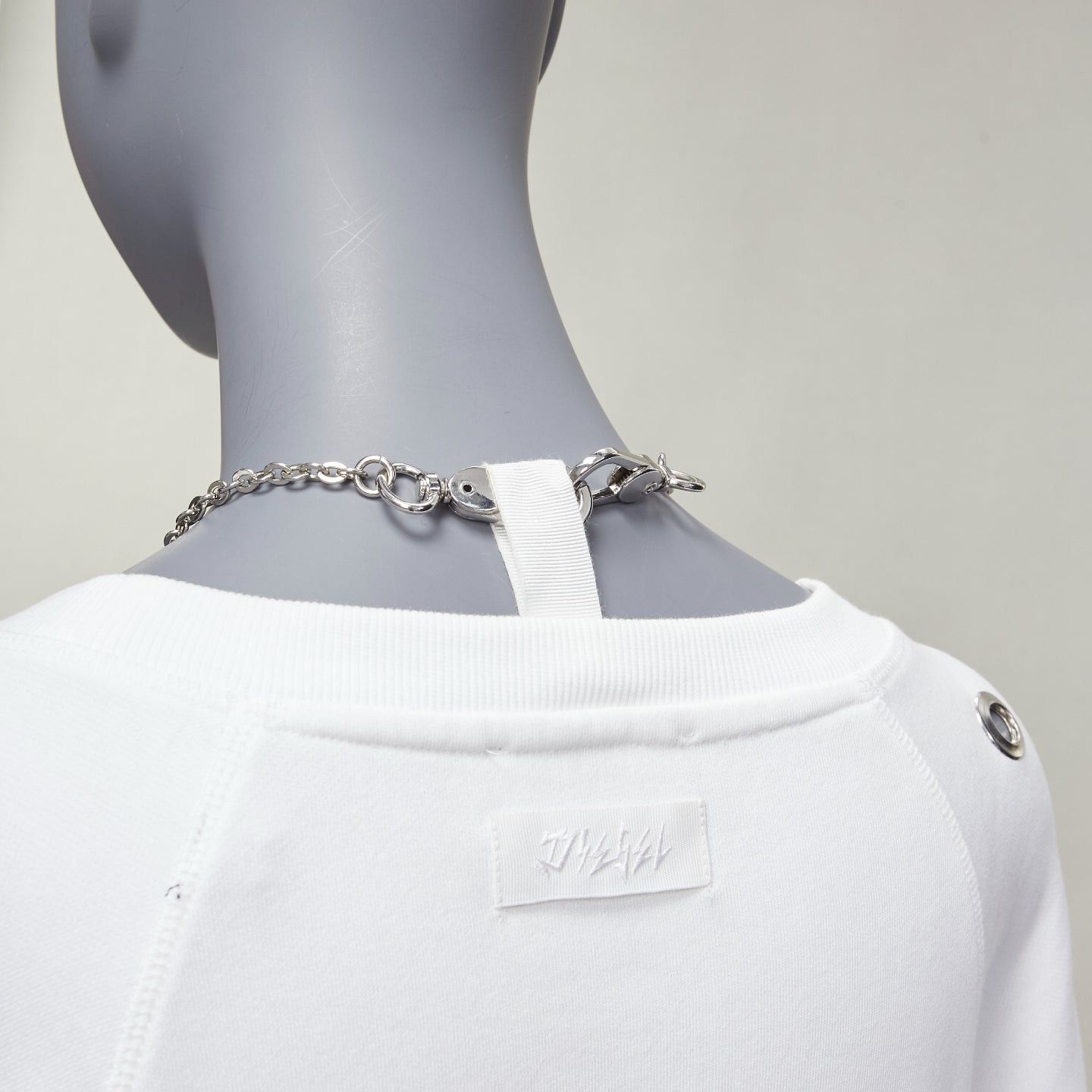 Diesel DIESEL 2023 Glenn Martens white silver punk chain grommet oversized sweatshirt XS Size S / US 4 / IT 40 - 2 Thumbnail