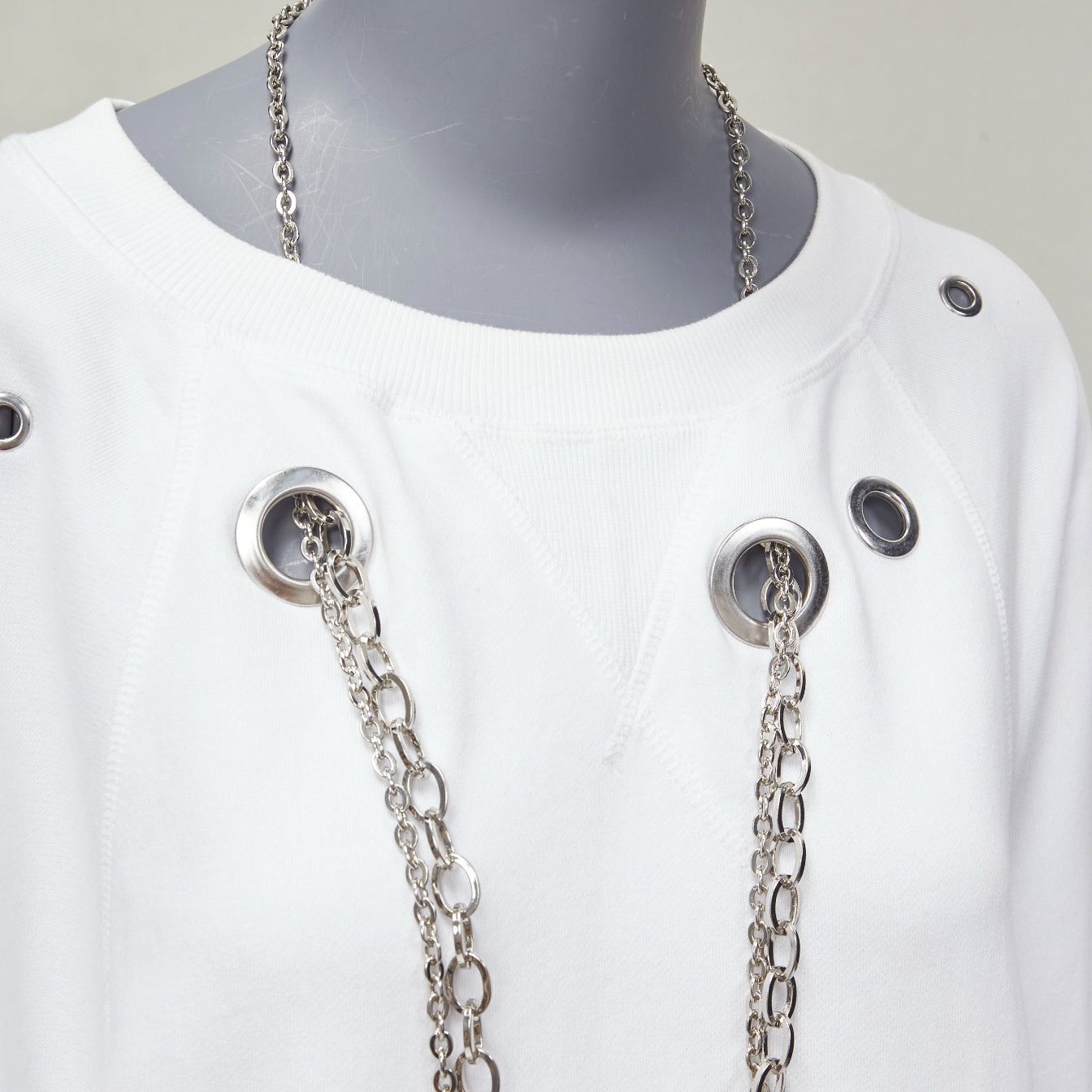 Diesel DIESEL 2023 Glenn Martens white silver punk chain grommet oversized sweatshirt XS Size S / US 4 / IT 40 - 7 Thumbnail