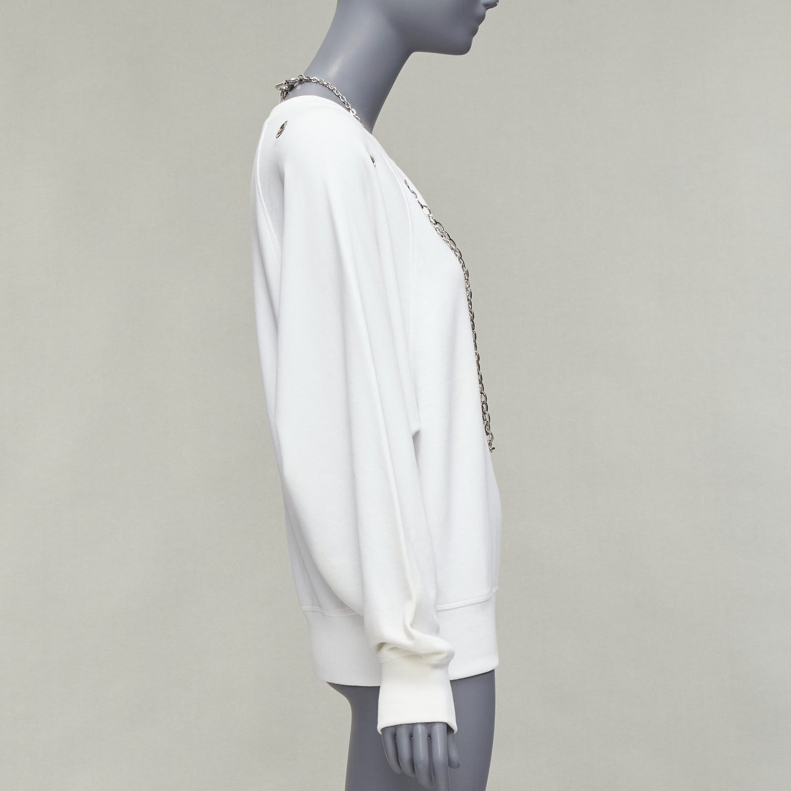 Diesel DIESEL 2023 Glenn Martens white silver punk chain grommet oversized sweatshirt XS Size S / US 4 / IT 40 - 4 Thumbnail
