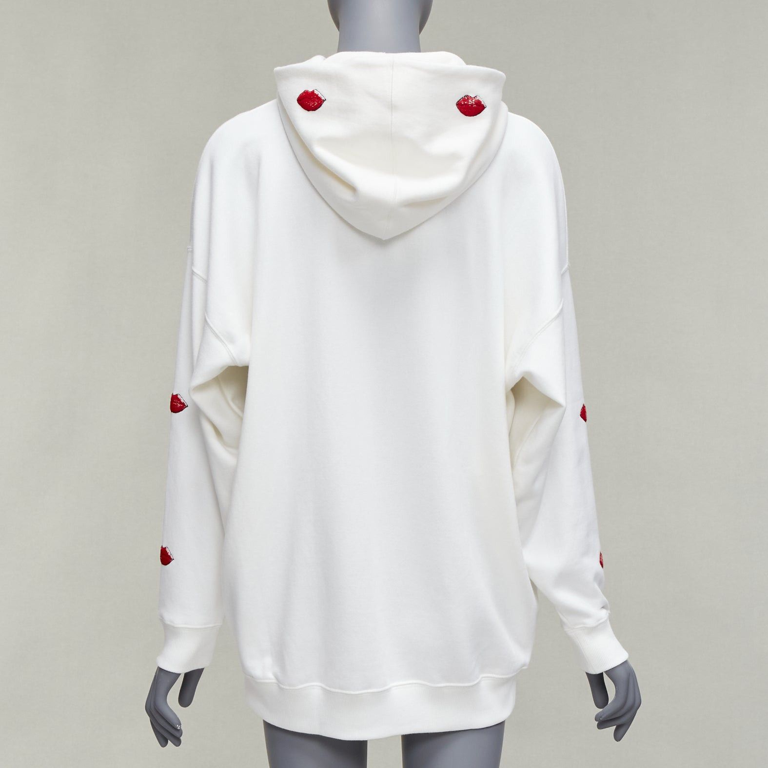 Valentino VALENTINO VLTN Le Rouge Kisses white red sequin lips embroidery oversized hoodie XXS Size XS / US 0-2 / IT 36-38 - 5 Thumbnail