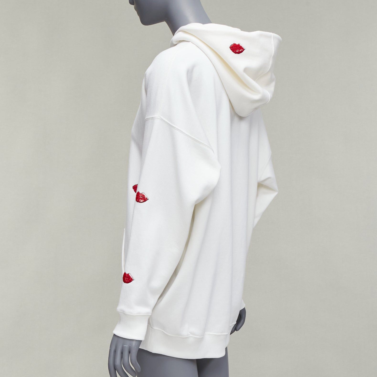 Valentino VALENTINO VLTN Le Rouge Kisses white red sequin lips embroidery oversized hoodie XXS Size XS / US 0-2 / IT 36-38 - 6 Thumbnail