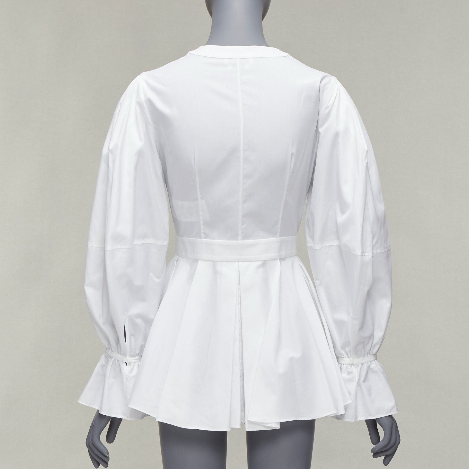 Alexander McQueen ALEXANDER MCQUEEN white cotton V-neck balloon sleeve peplum dress shirt IT38 XS Size XS / US 0-2 / IT 36-38 - 5 Thumbnail